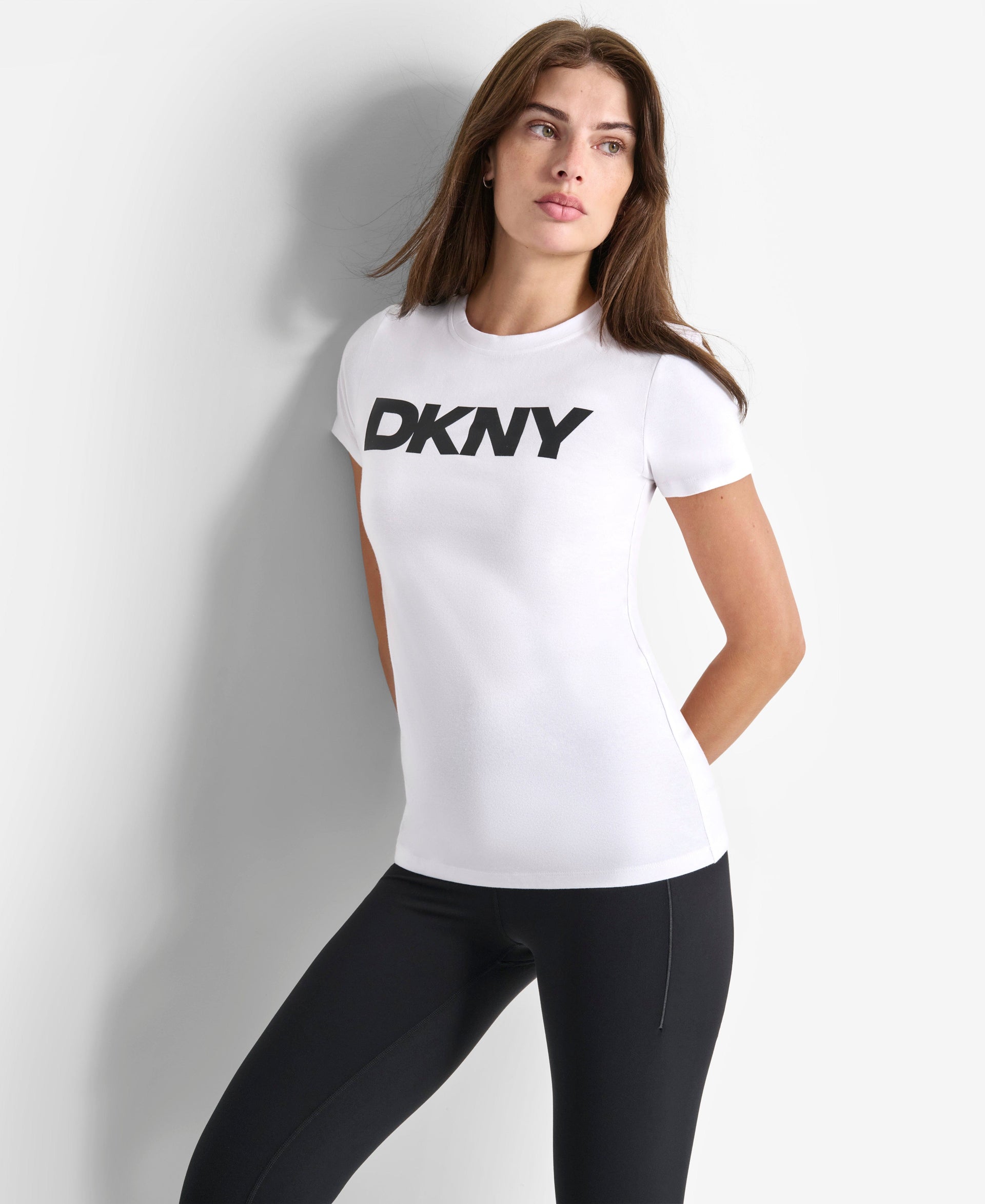DKNY Womens White Logo Round Neck T-Shirt