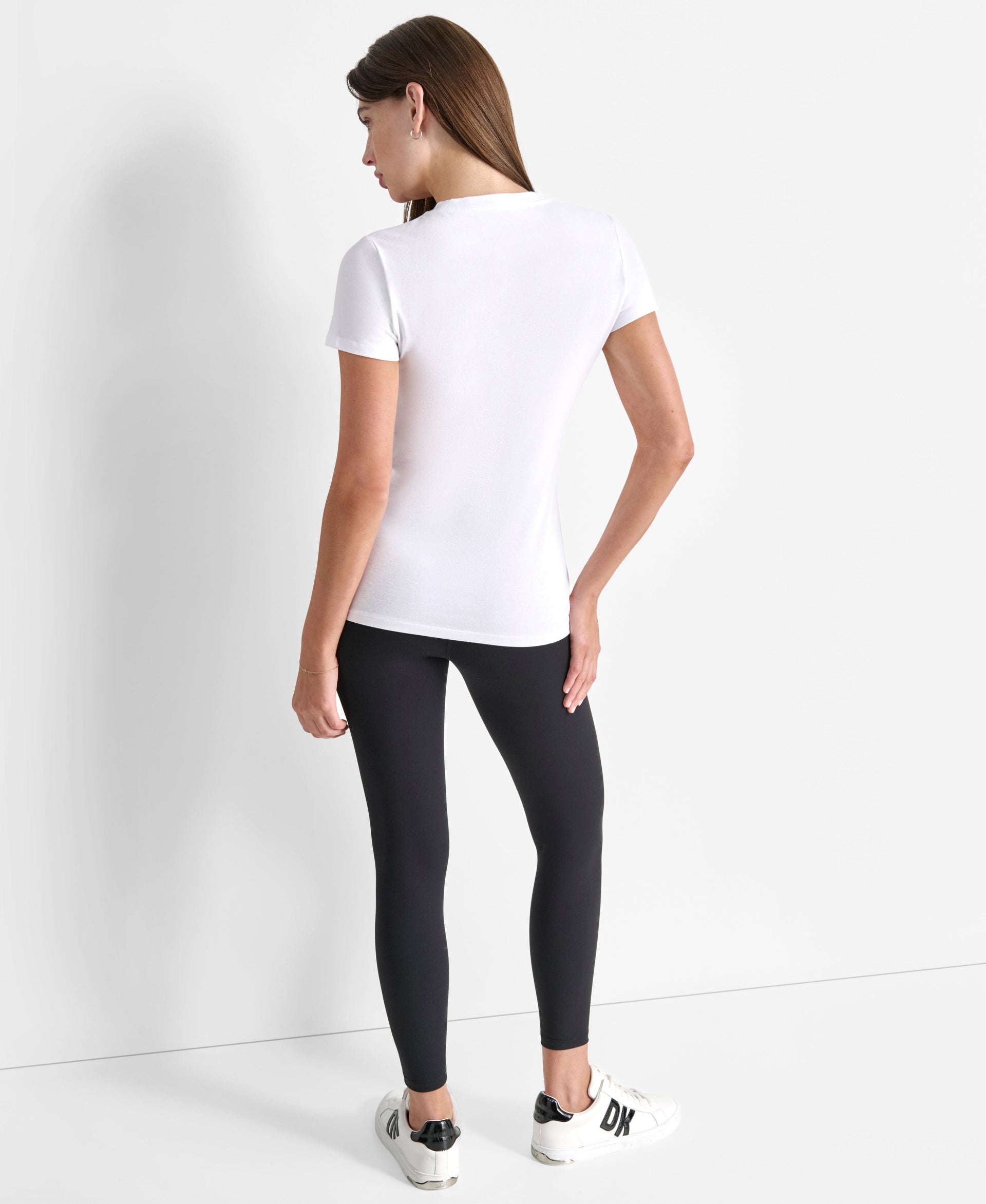 DKNY Womens White Logo Round Neck T-Shirt