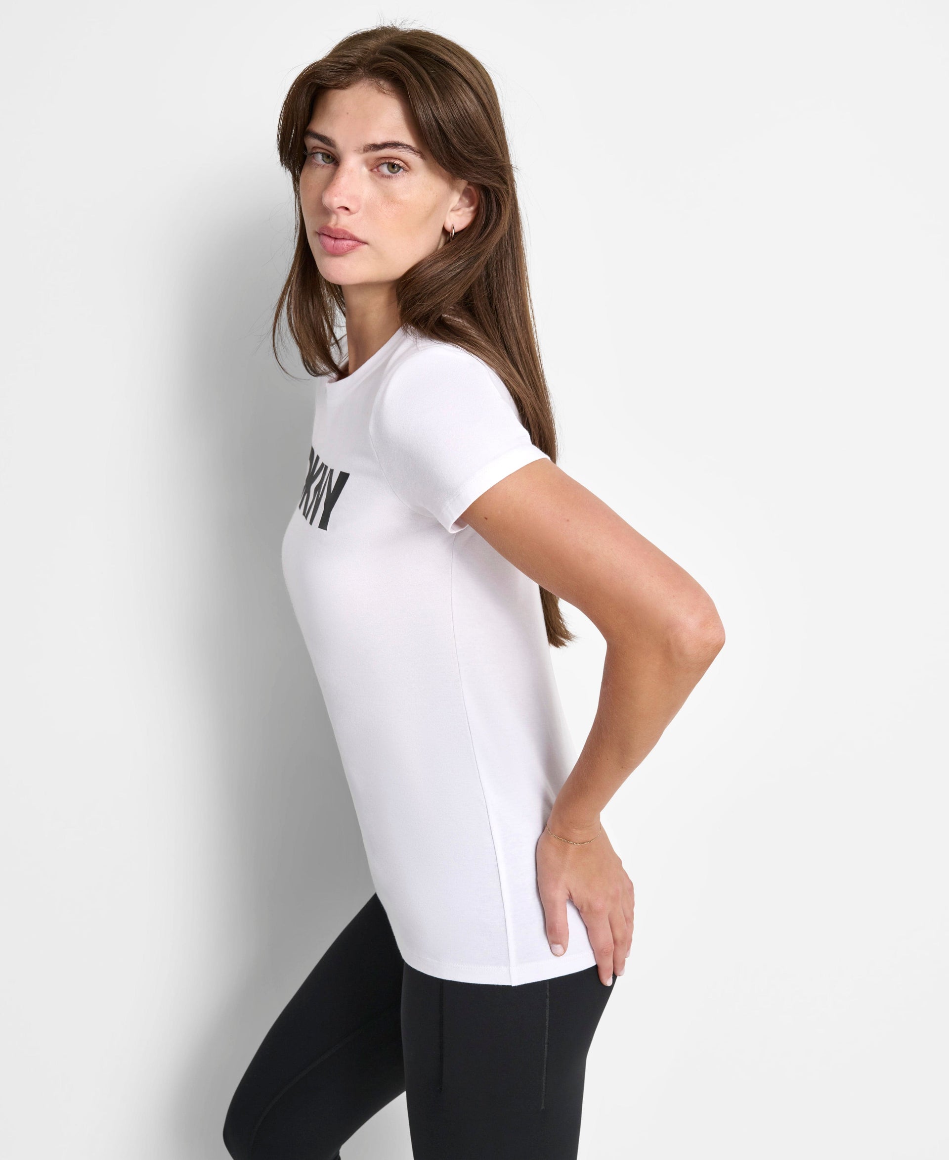 DKNY Womens White Logo Round Neck T-Shirt