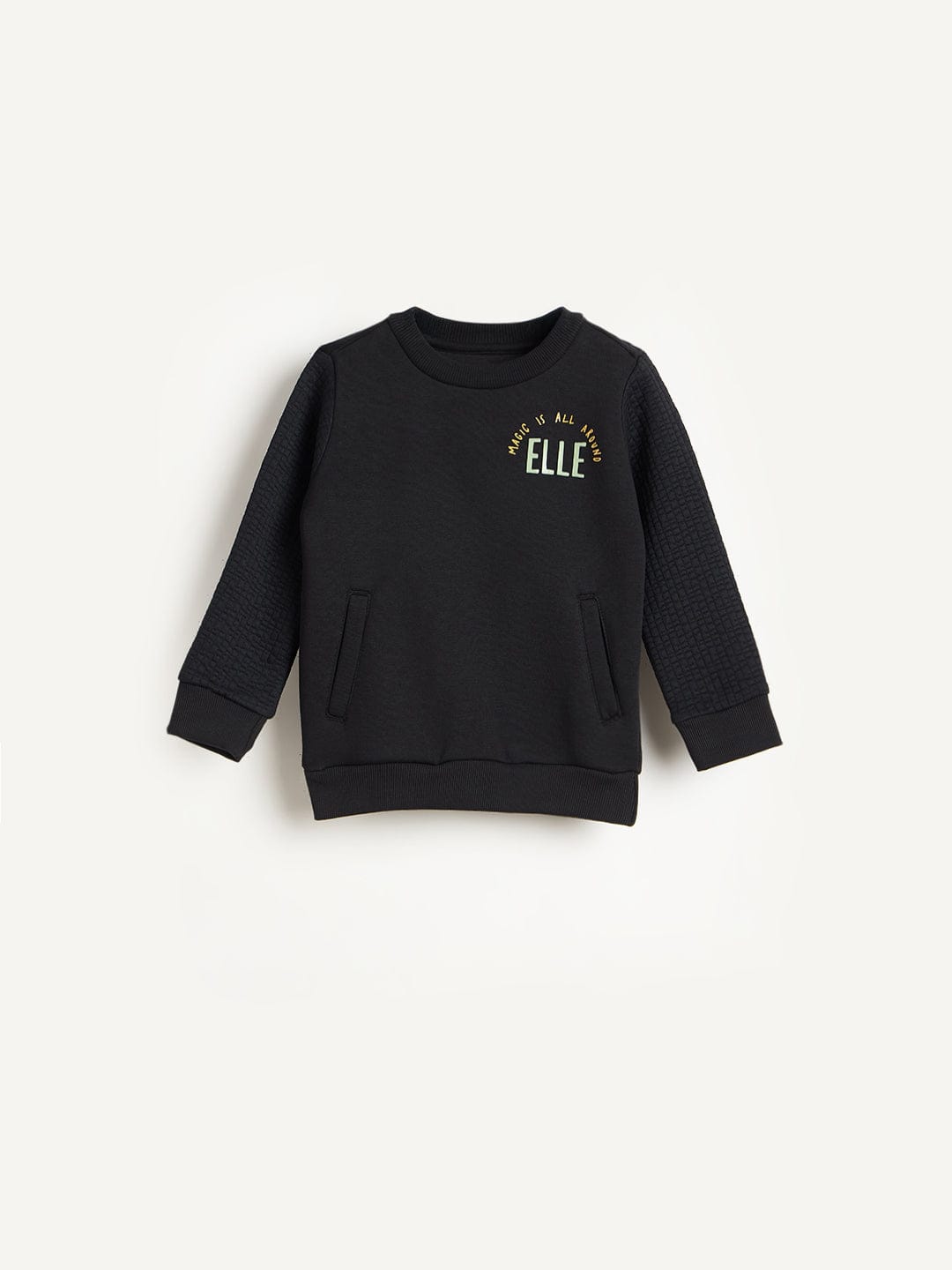 Elle Girls Black Textured Round Neck Sweatshirt