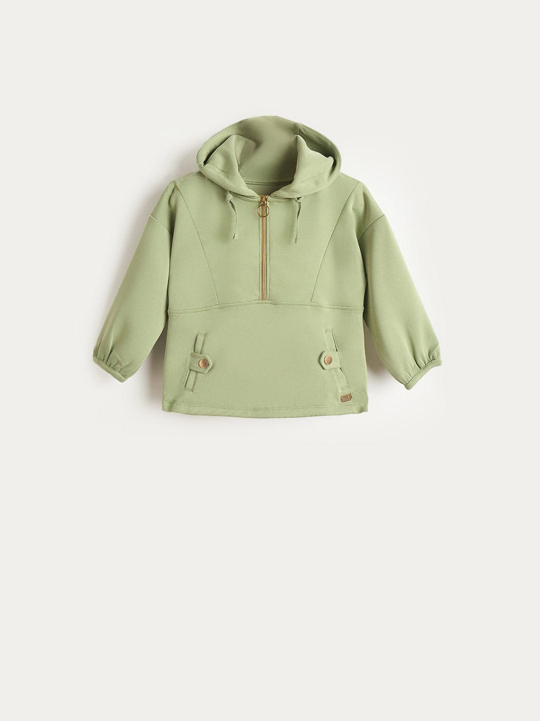 Elle Girls Green Textured Hoodie
