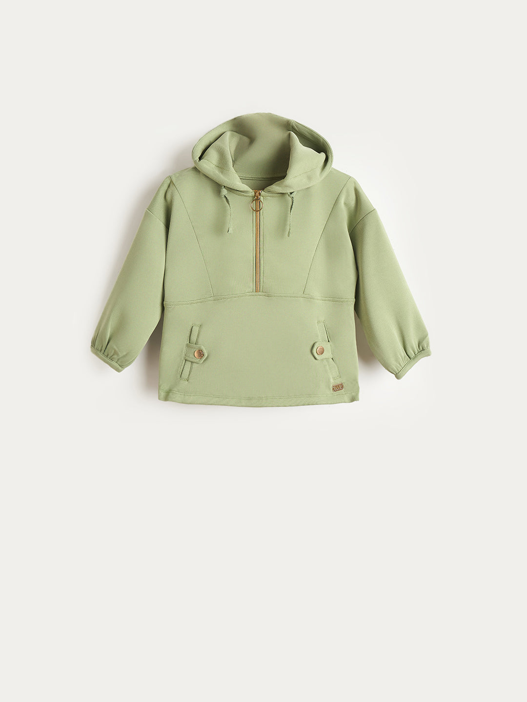 Elle Girls Green Textured Hoodie