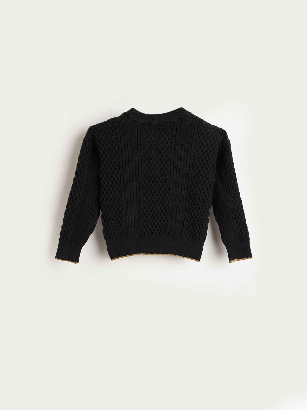 Elle Girls Regular Fit Black Textured Sweater