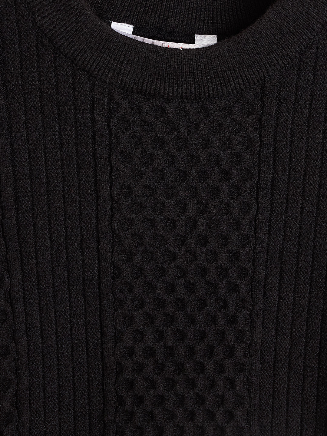 Elle Girls Regular Fit Black Textured Sweater