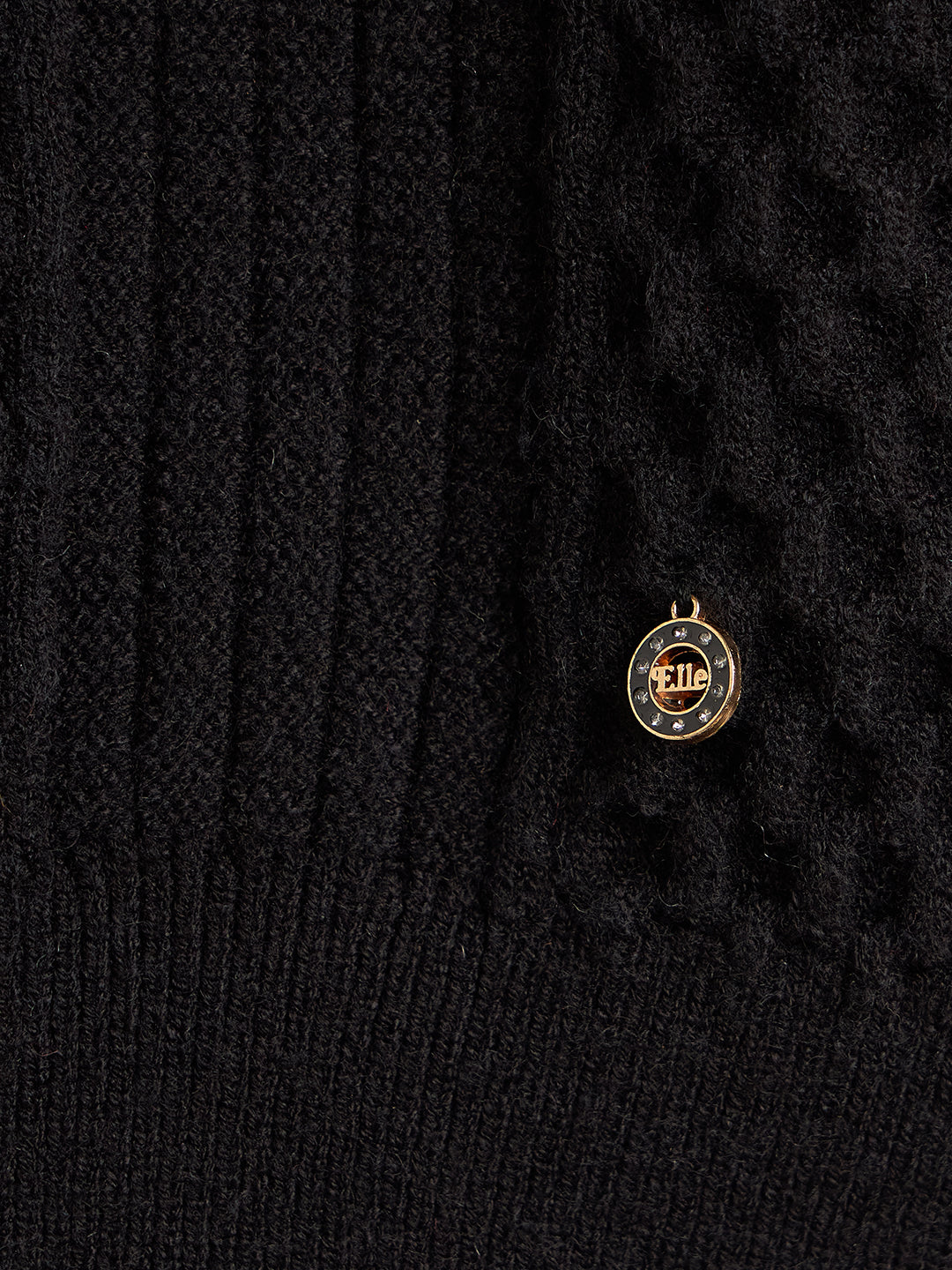 Elle Girls Regular Fit Black Textured Sweater