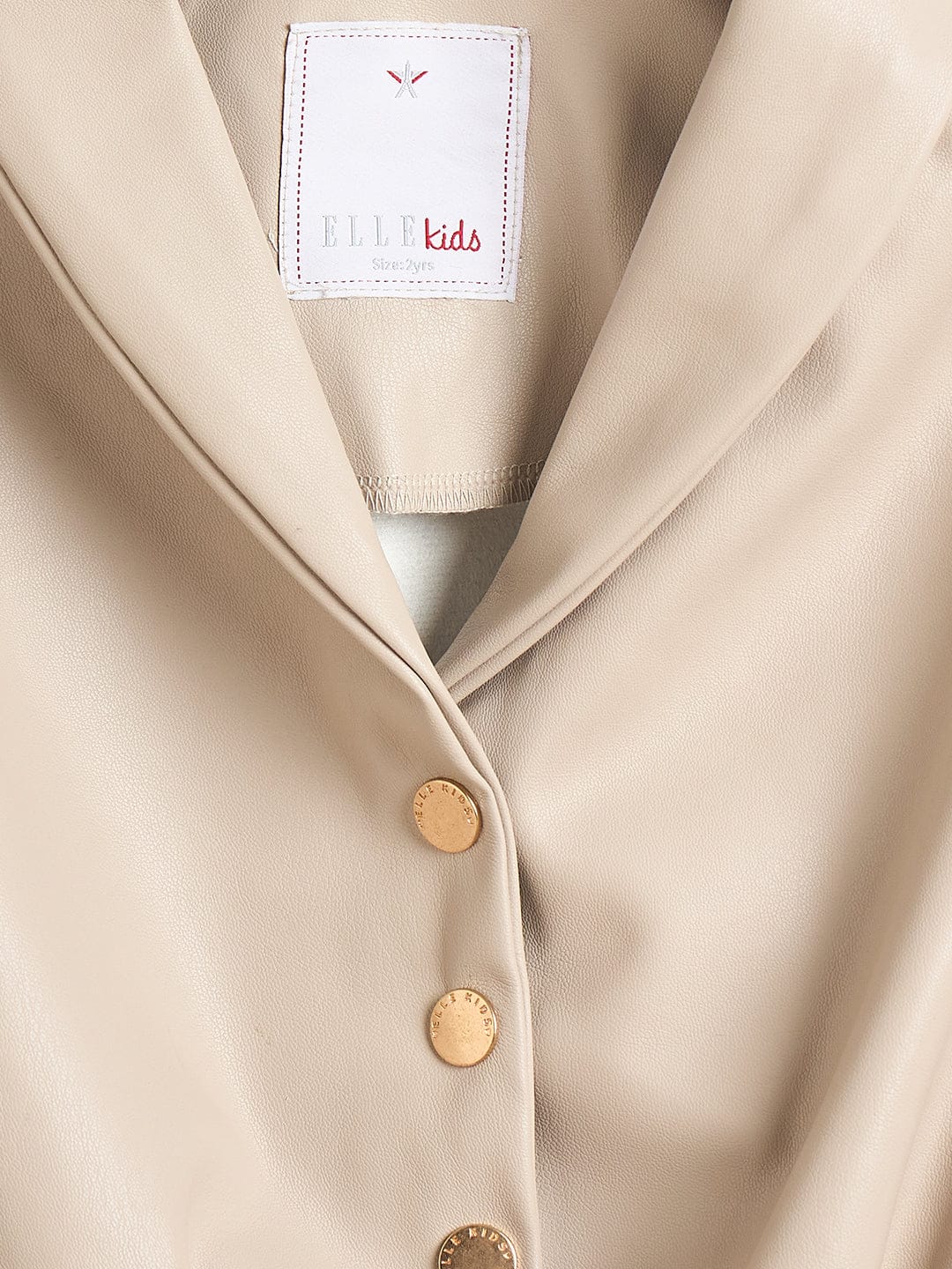 Elle Girls Beige Solid Lapel Collar Dress