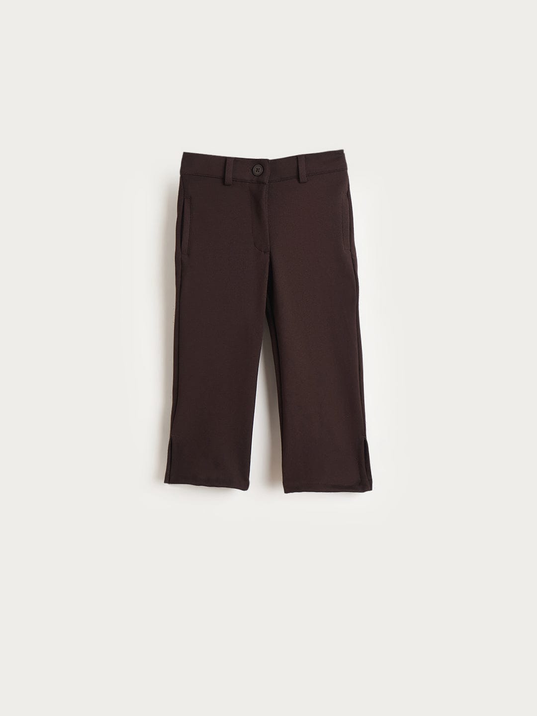 Elle Girls Brown Solid Fit & Flare Trouser