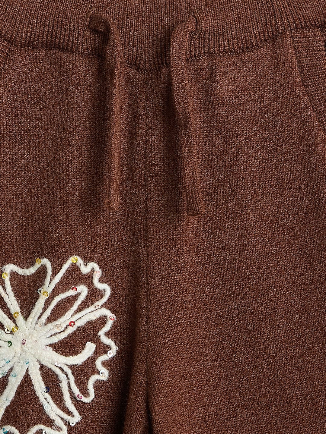 Elle Girls Fit & Flare Brown Embroidered Sweatpant