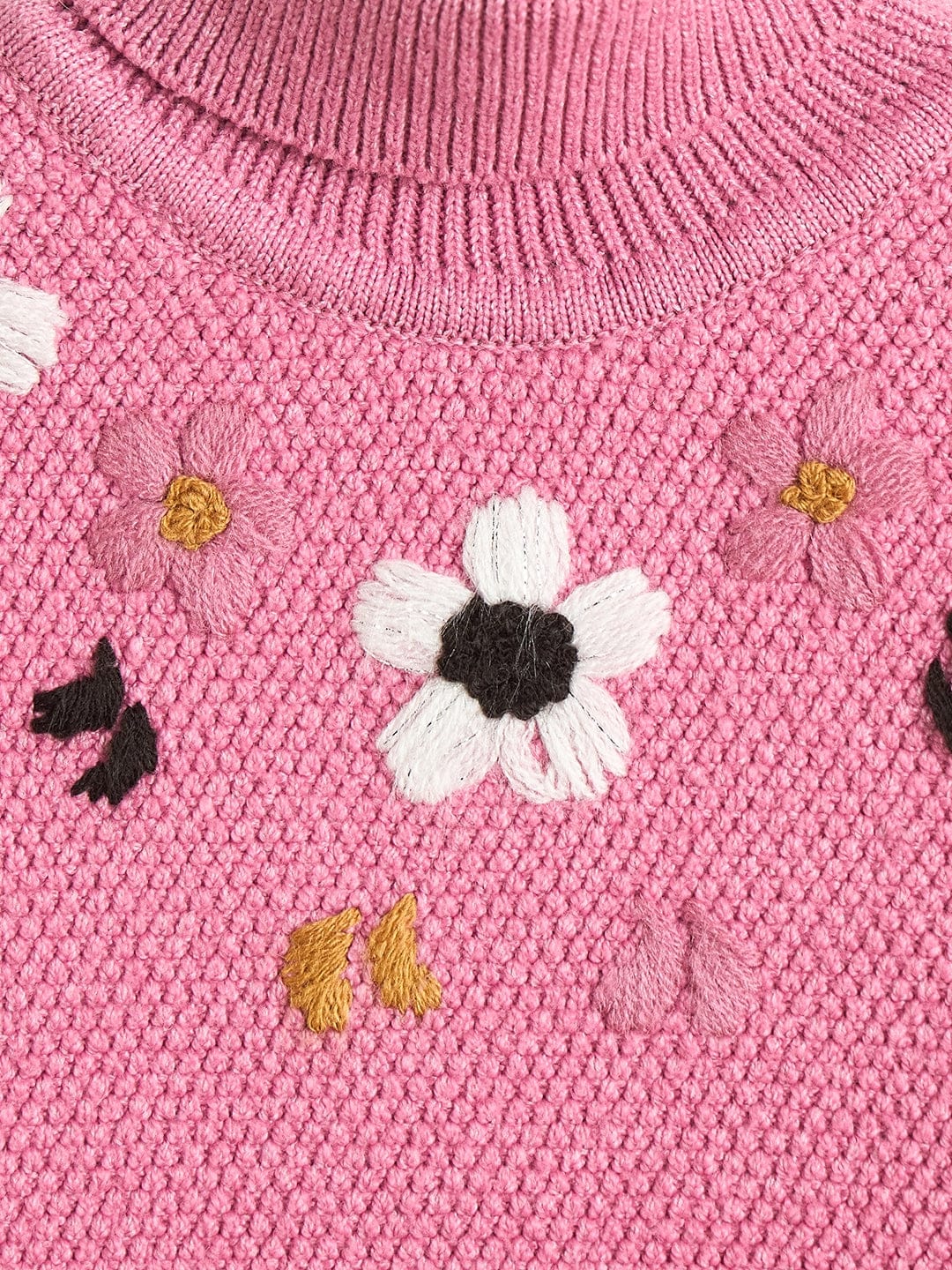 Elle Girls Pink Embroidered High Neck Sweater
