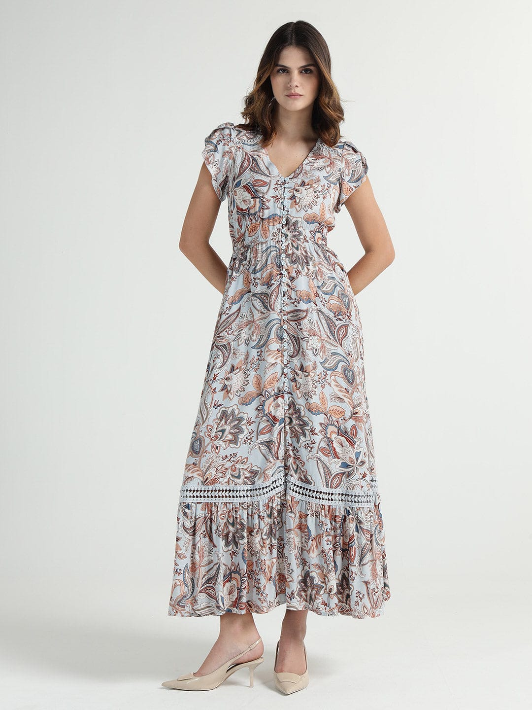 Elle Women Blue V Neck Dress