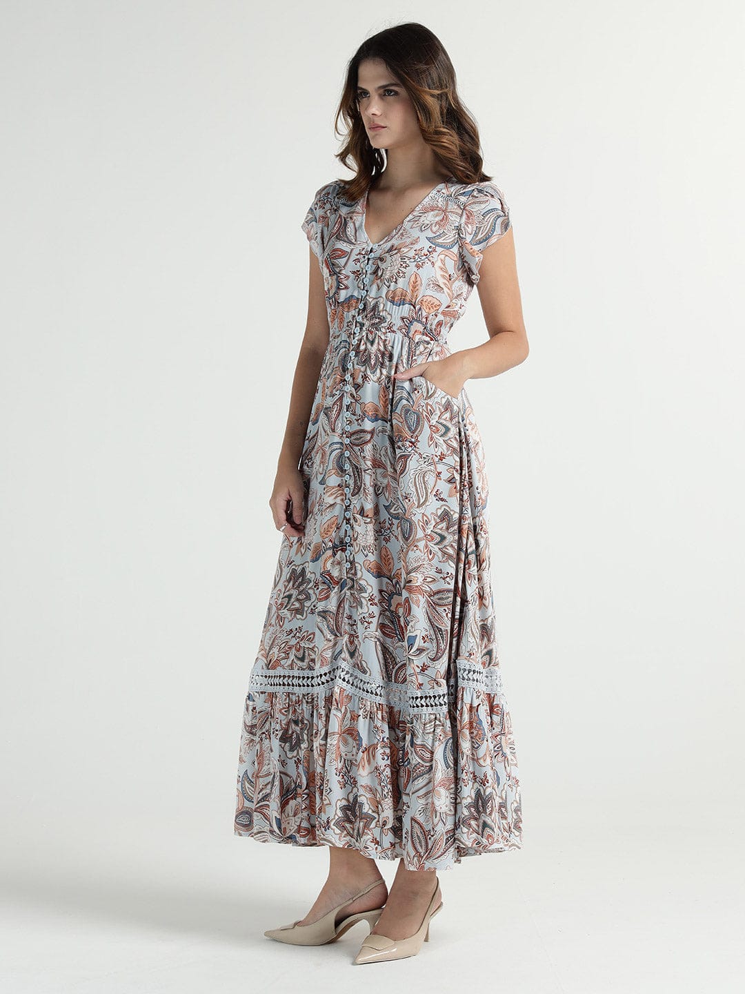 Elle Women Blue V Neck Dress