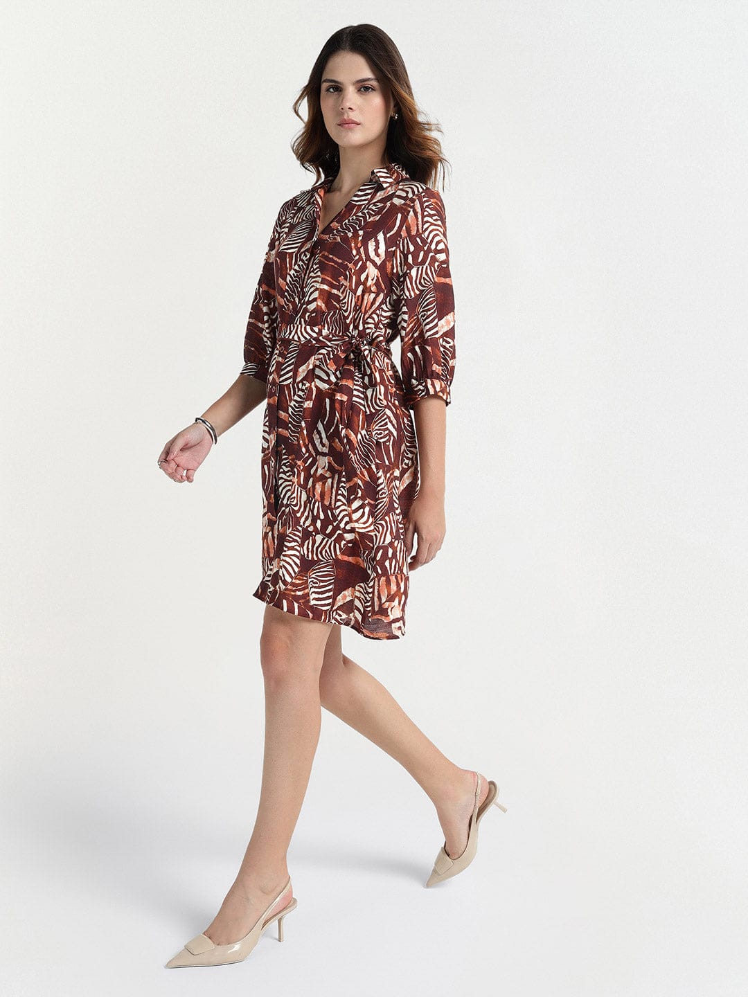 Elle Women Brown Collar Dress