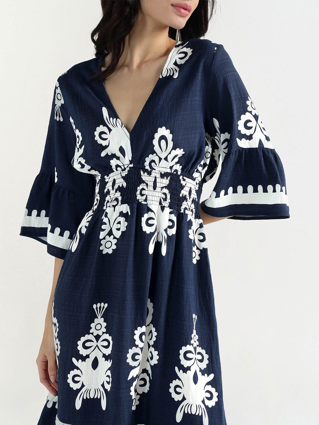 Elle Women Blue V Neck Dress