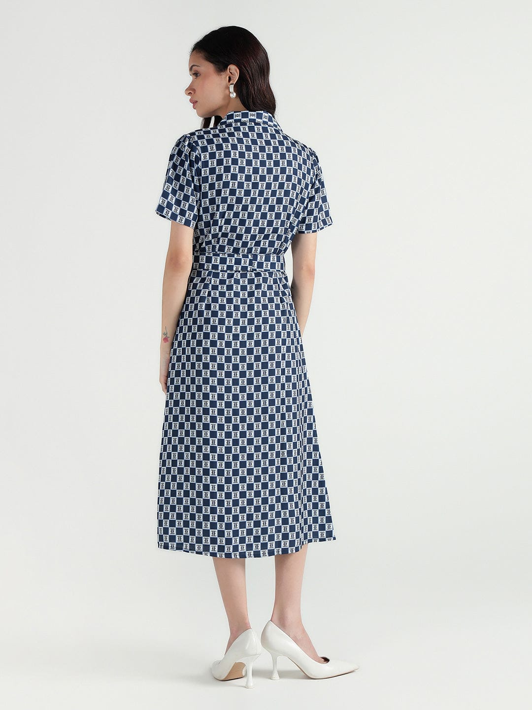 Elle Women Multi Geometric Print Collar Dress