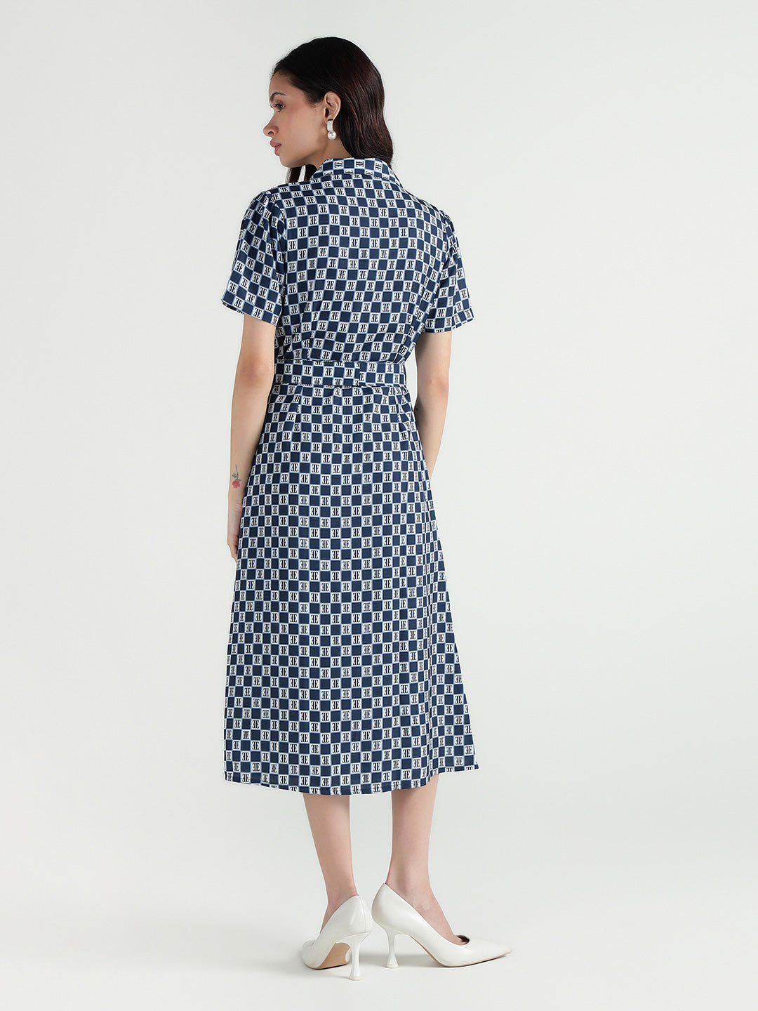 Elle Women Multi Geometric Print Collar Dress