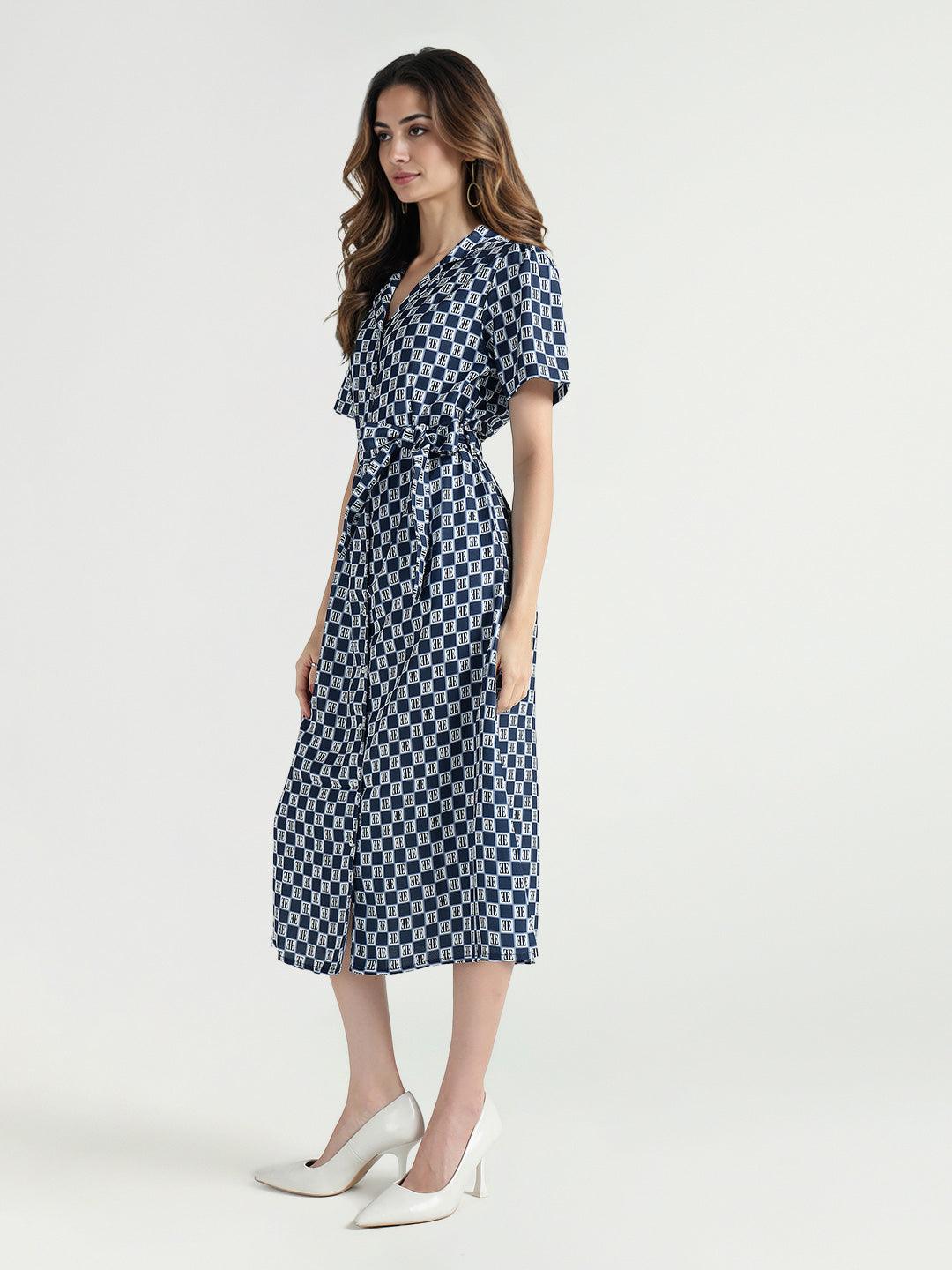 Elle Women Multi Geometric Print Collar Dress