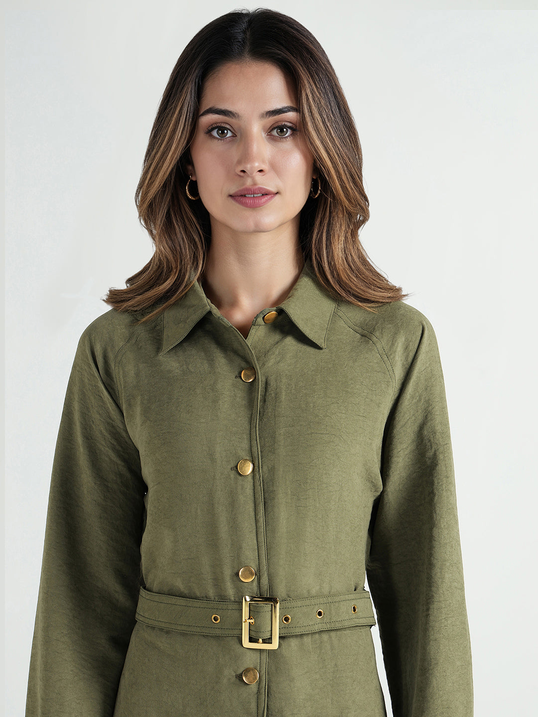 Elle Women Green Solid Collar Dress