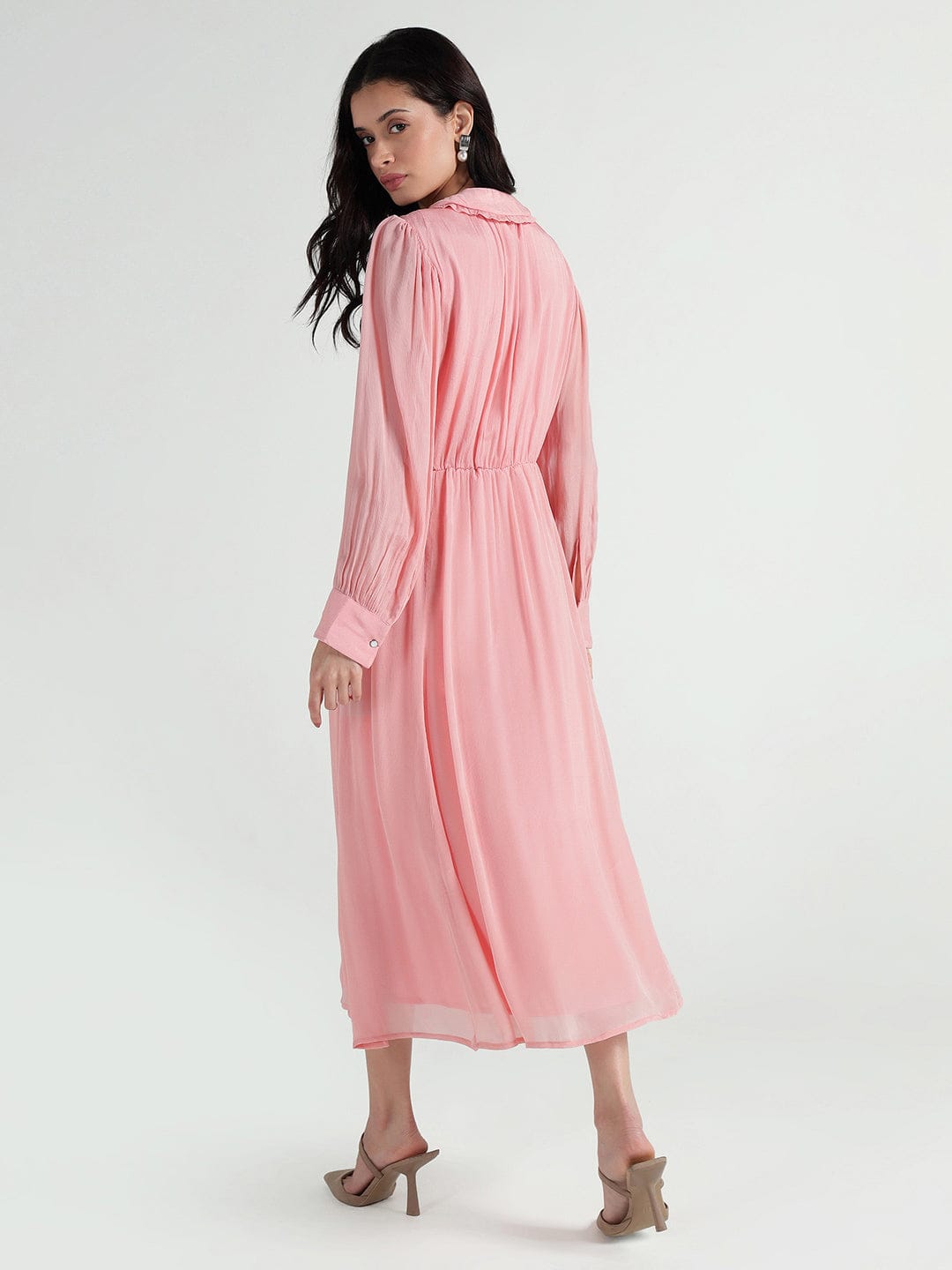 Elle Women Pink Solid Collar Dress