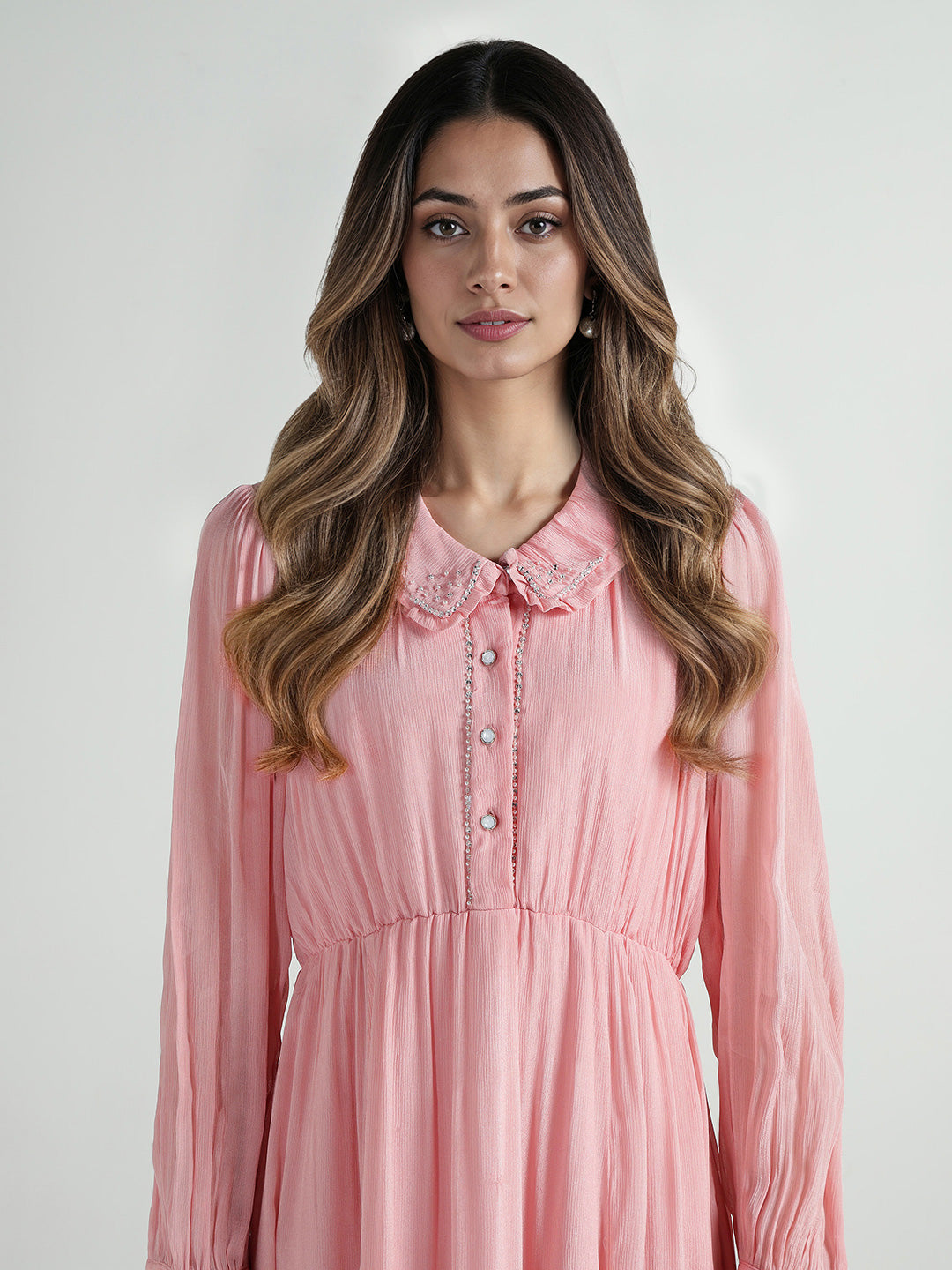 Elle Women Pink Solid Collar Dress
