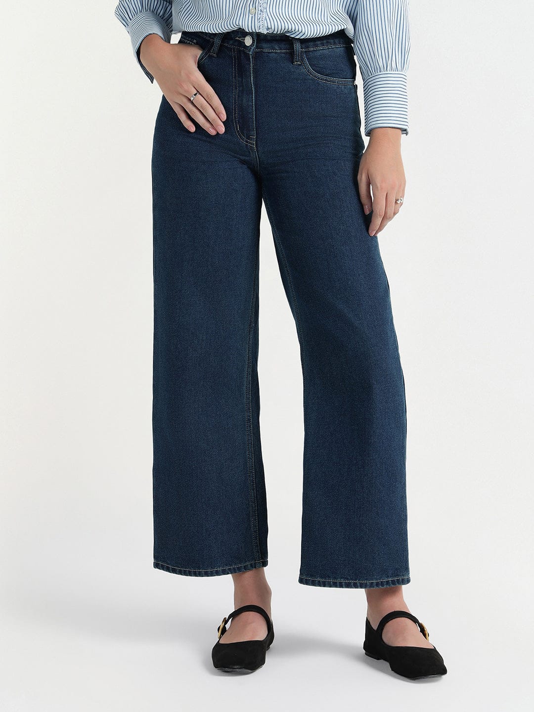 Elle Women Blue Regular Fit Solid Jeans