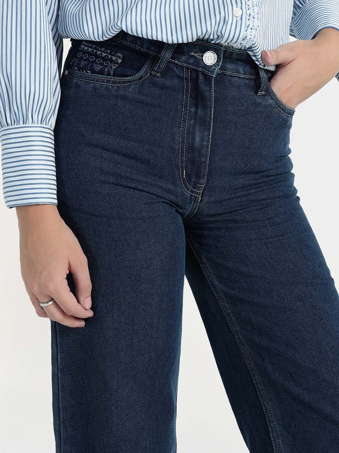 Elle Women Blue Regular Fit Solid Jeans