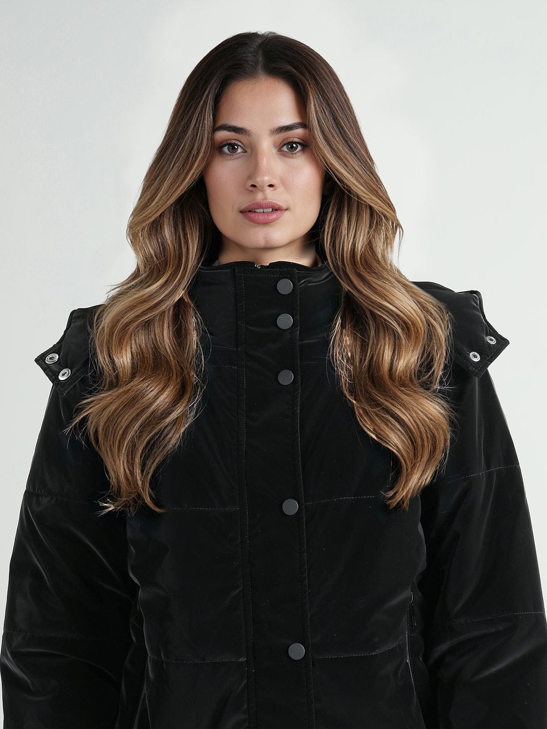 Elle Women Black Quilted Hooded Jacket