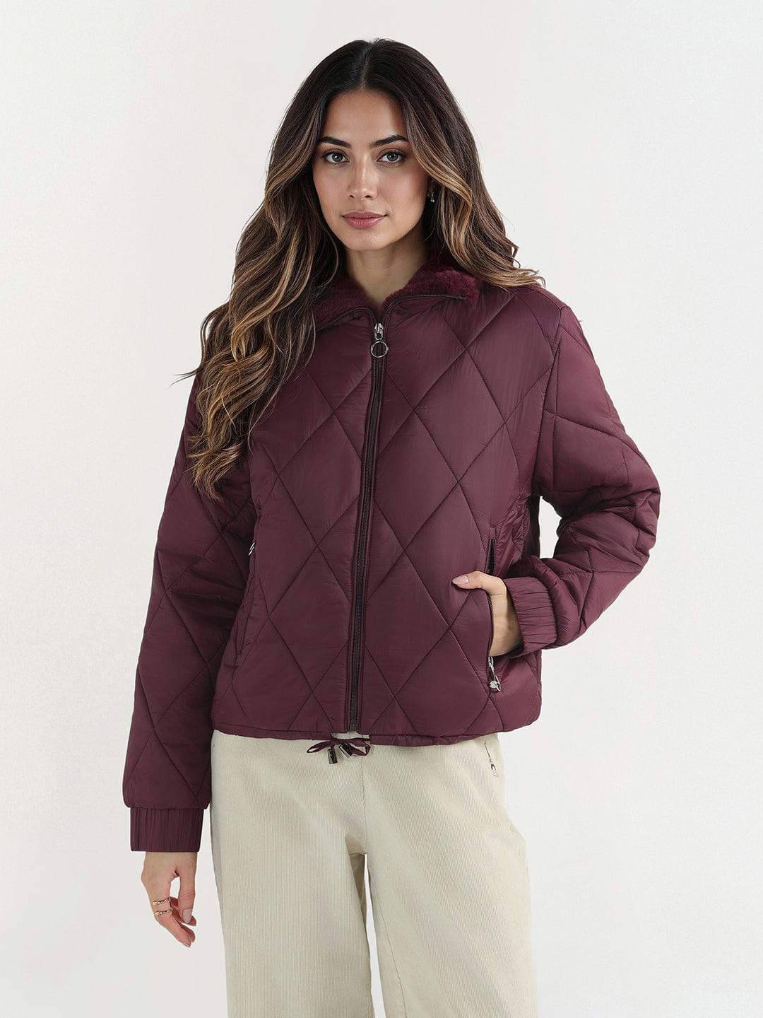 Elle Women Red Checks Collar Jacket