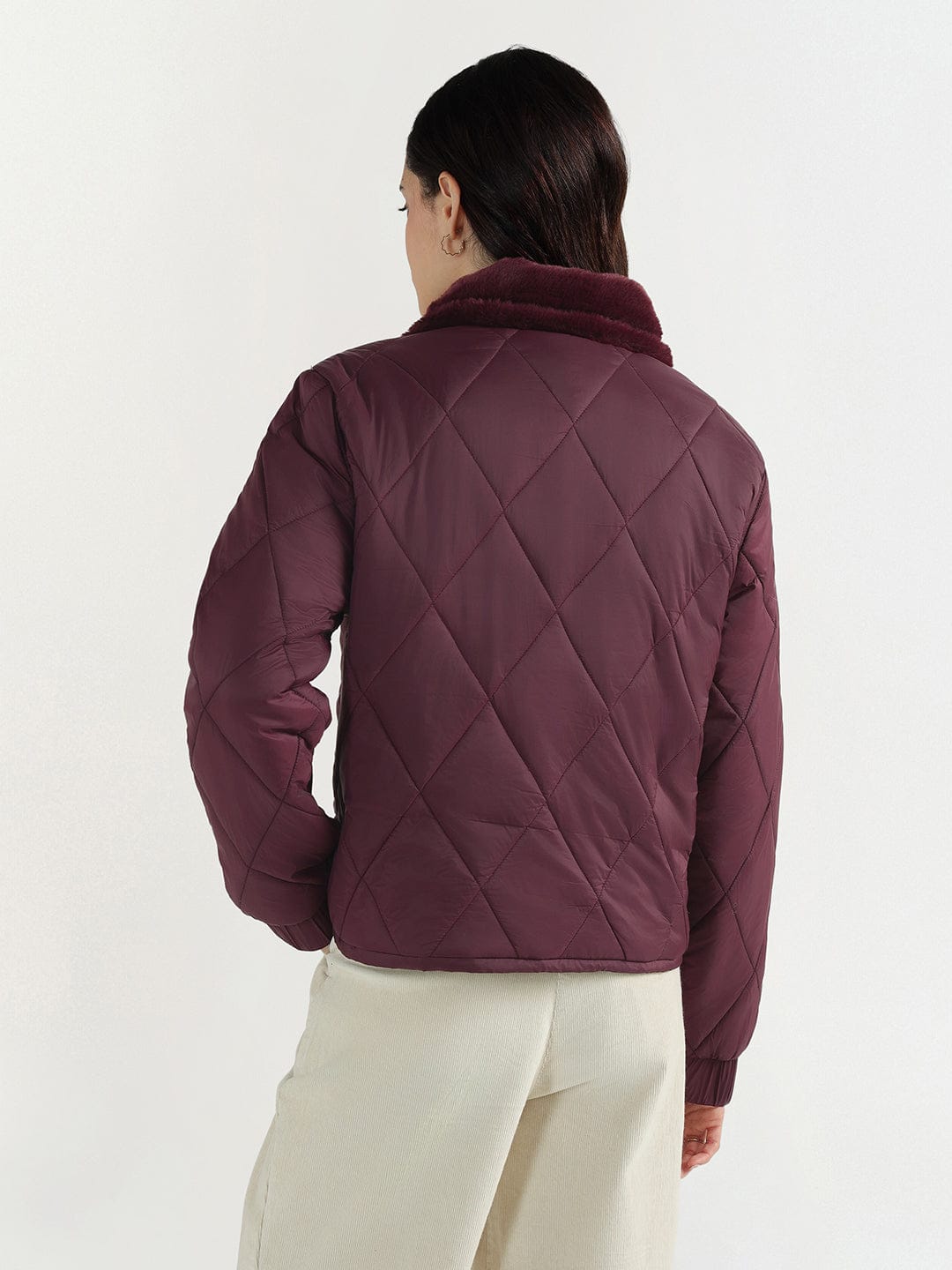 Elle Women Red Checks Collar Jacket