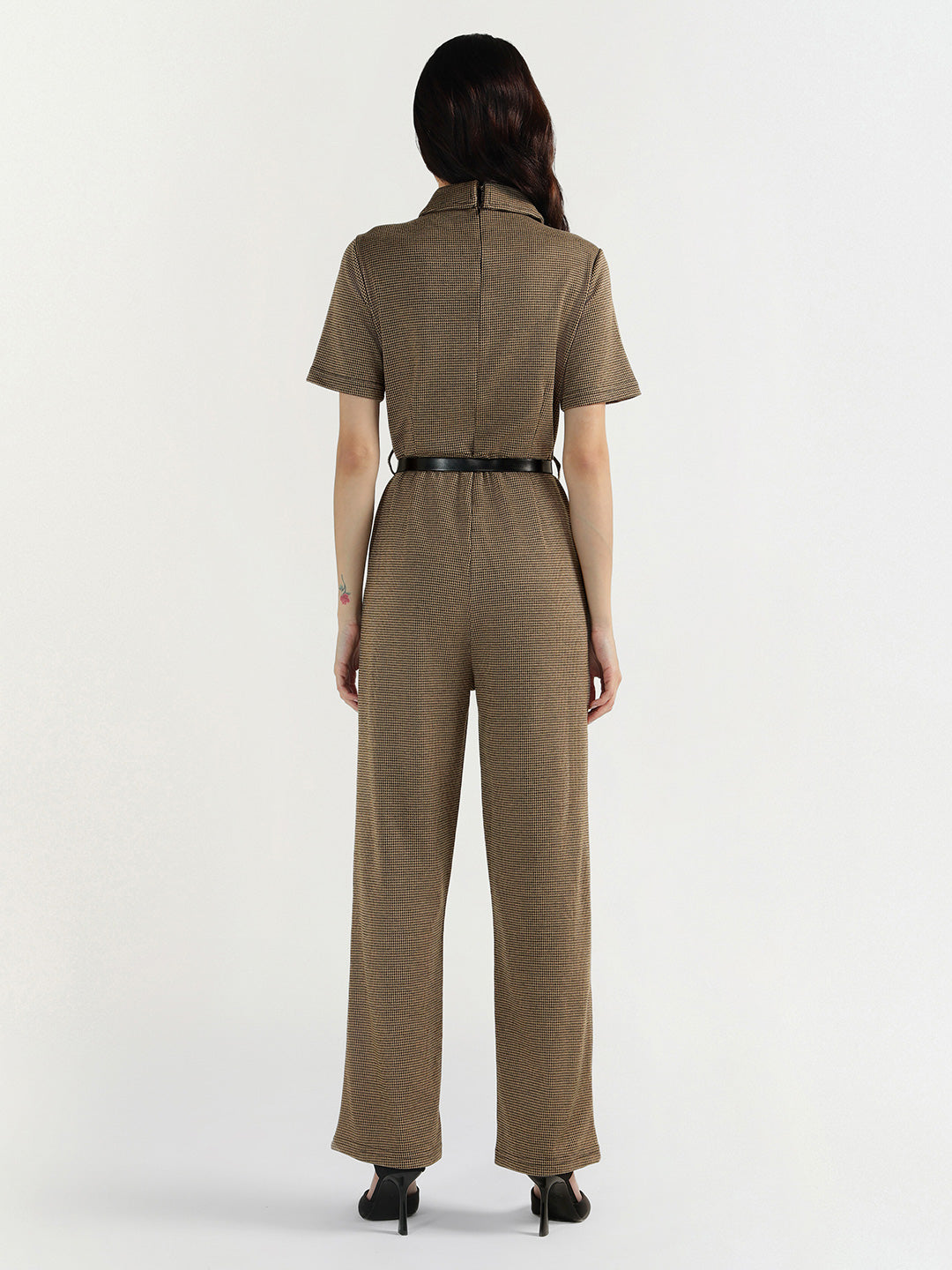 Elle Women Multi Houndstooth Collar Jumpsuit