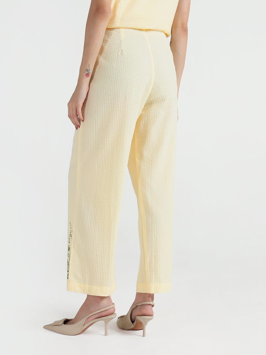 Elle Women Cream Regular Fit Embroidered Trouser