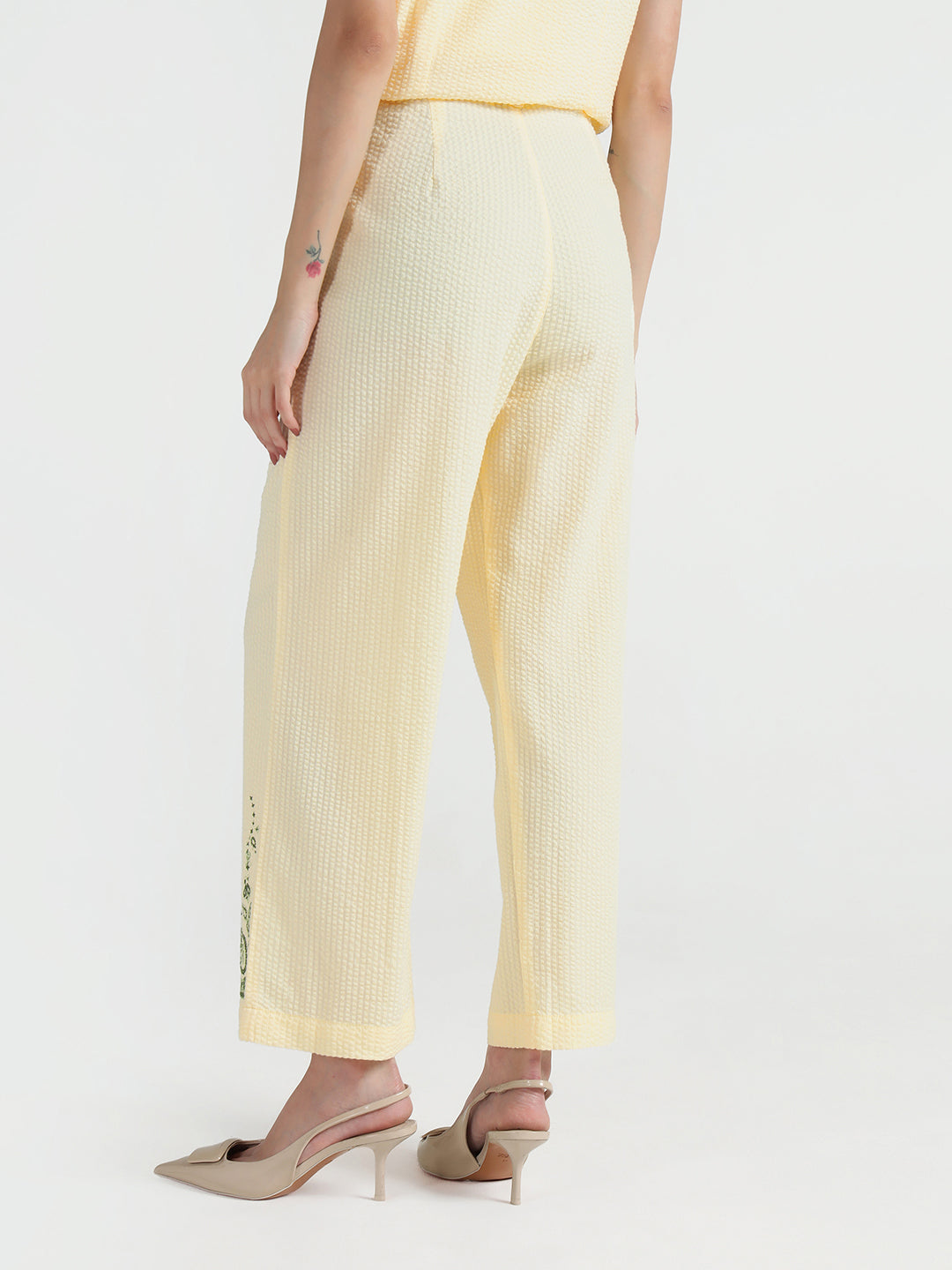 Elle Women Cream Regular Fit Embroidered Trouser