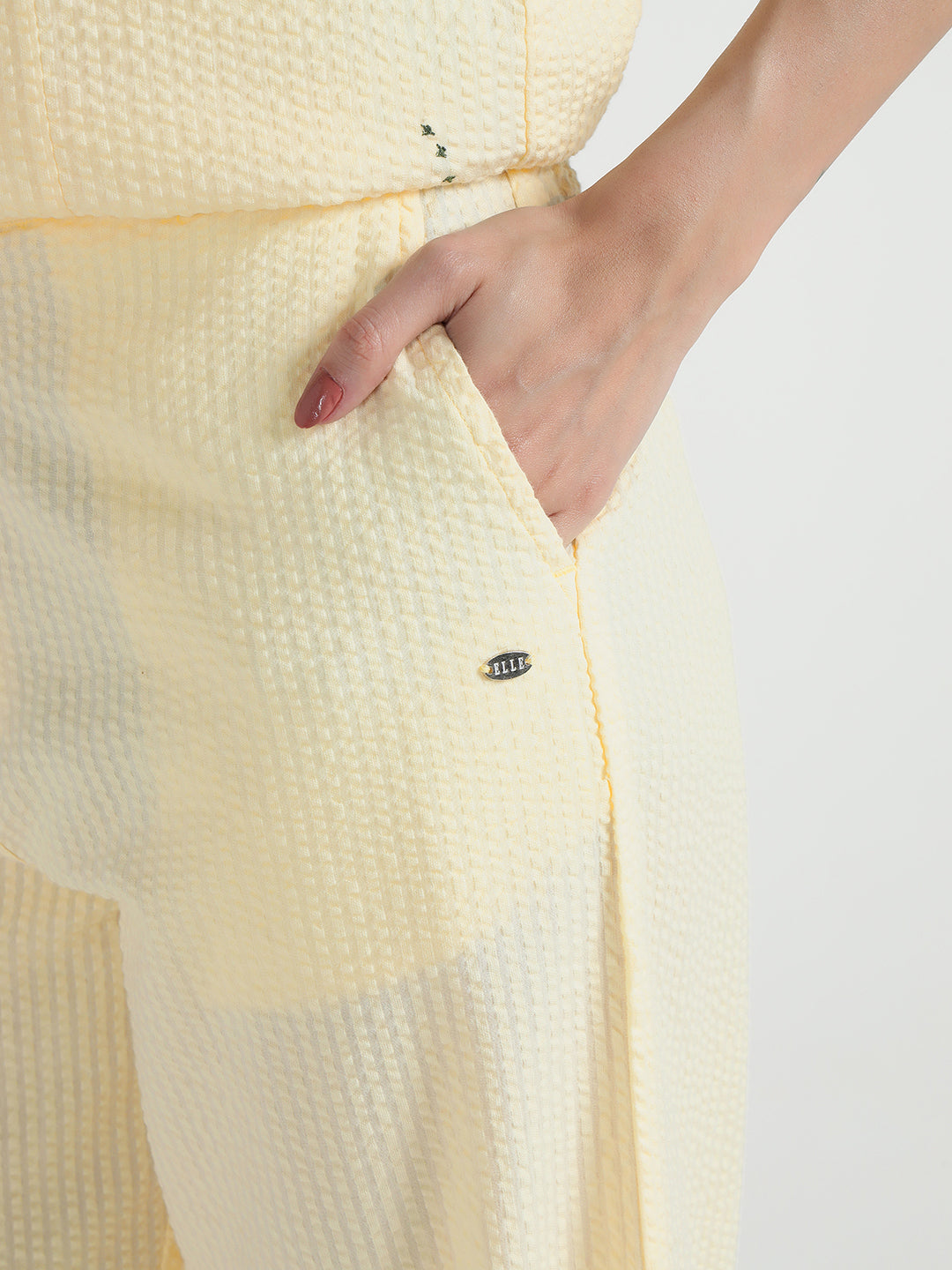 Elle Women Cream Regular Fit Embroidered Trouser