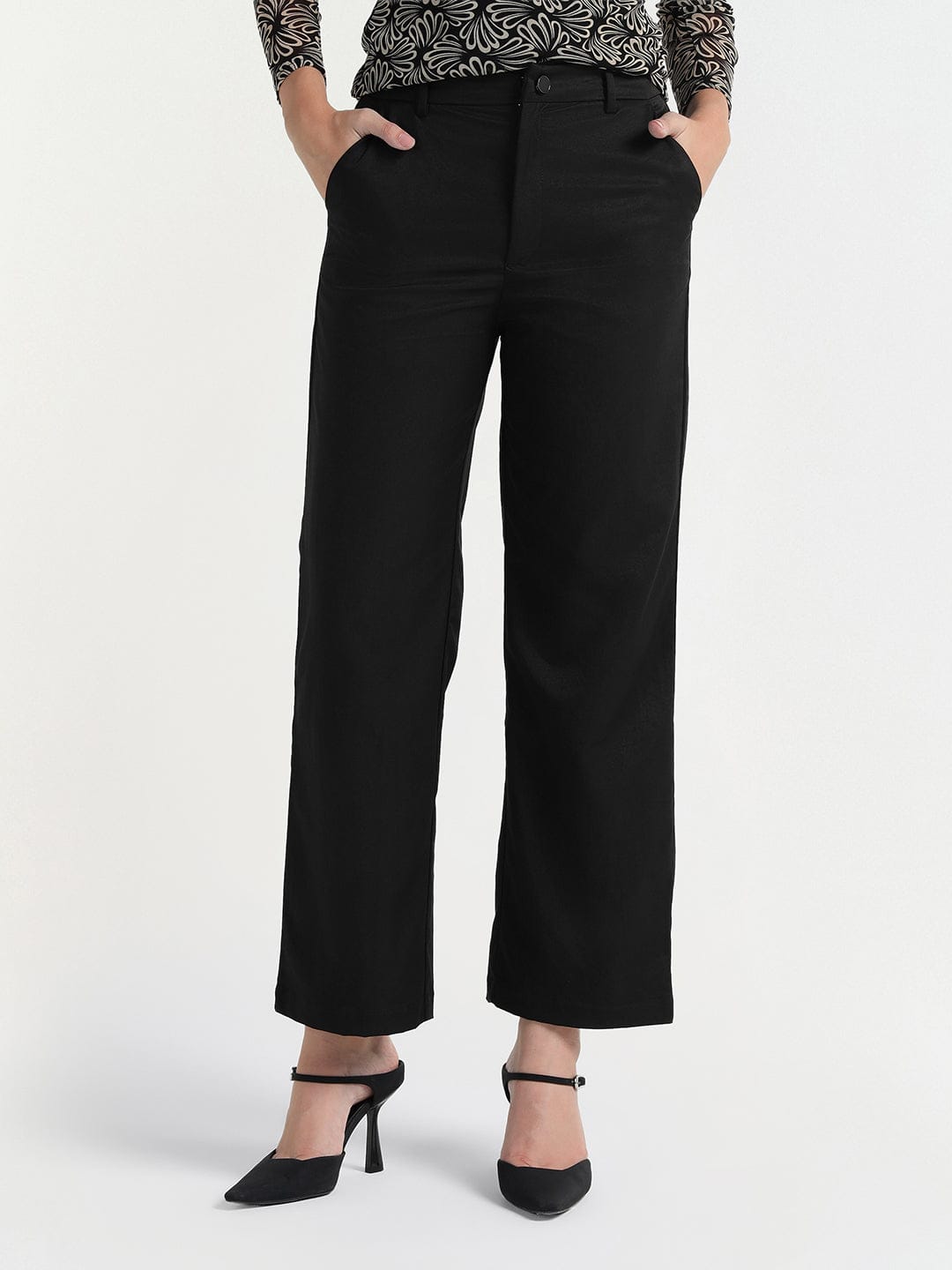 Elle Women Black Regular Fit Plain Trouser