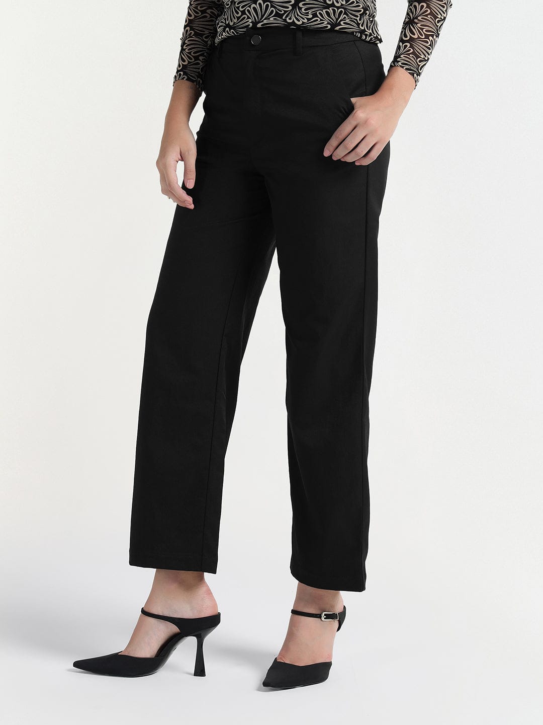 Elle Women Black Regular Fit Plain Trouser