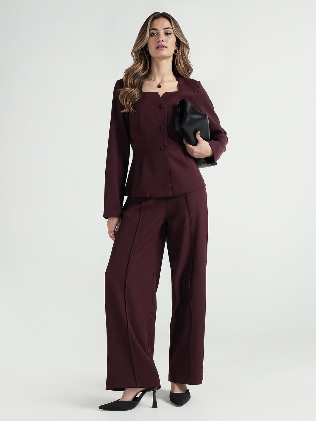 Elle Women Red Fit And Flare Solid Trouser