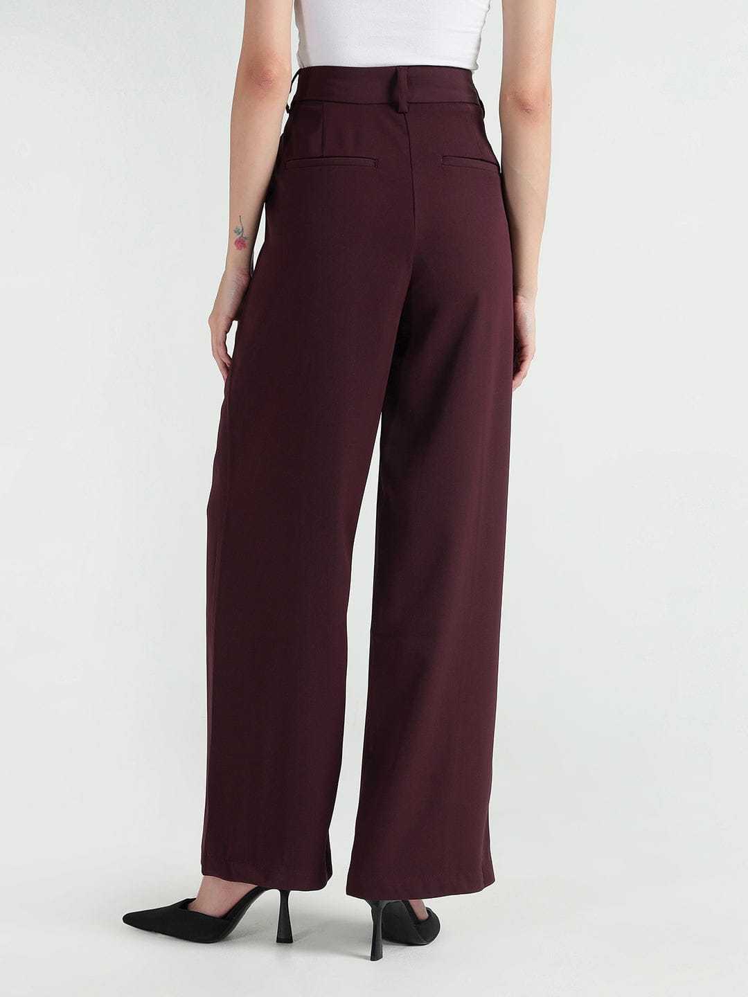 Elle Women Red Fit And Flare Solid Trouser
