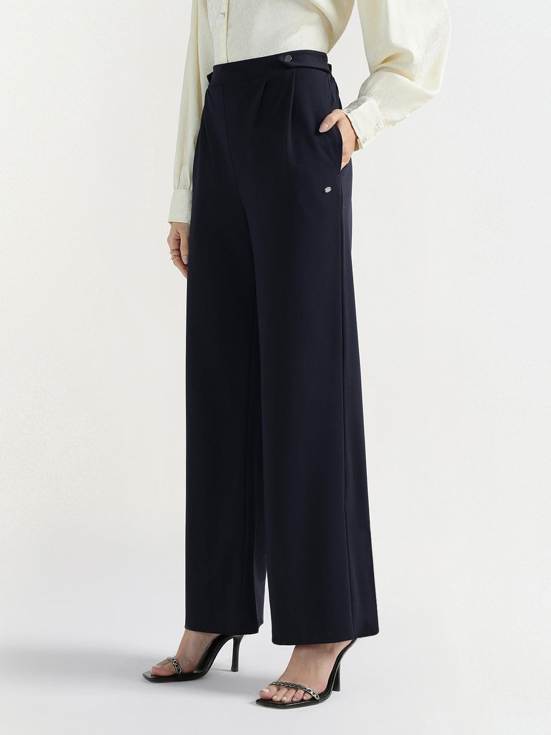 Elle Women Blue Regular Fit Solid Trouser