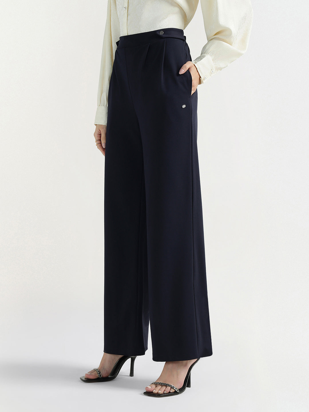 Elle Women Blue Regular Fit Solid Trouser