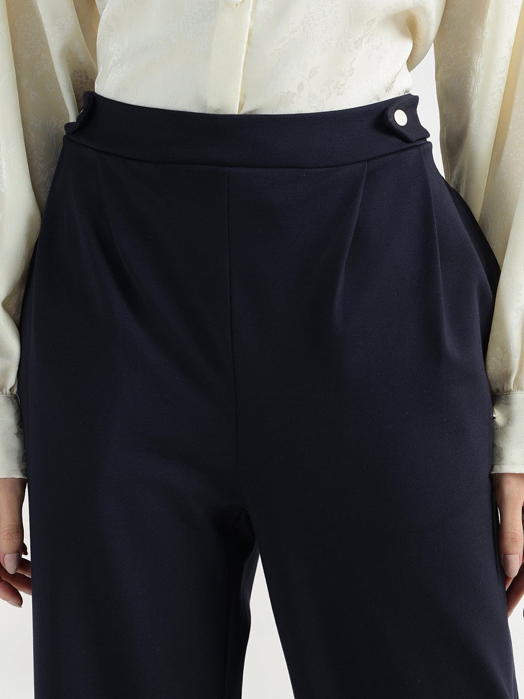 Elle Women Blue Regular Fit Solid Trouser