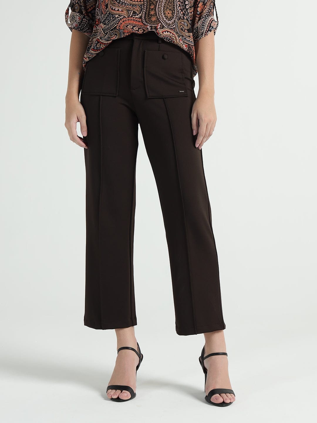 Elle Women Brown Regular Fit Solid Trouser