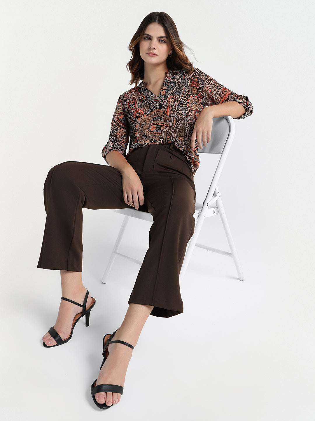 Elle Women Brown Regular Fit Solid Trouser