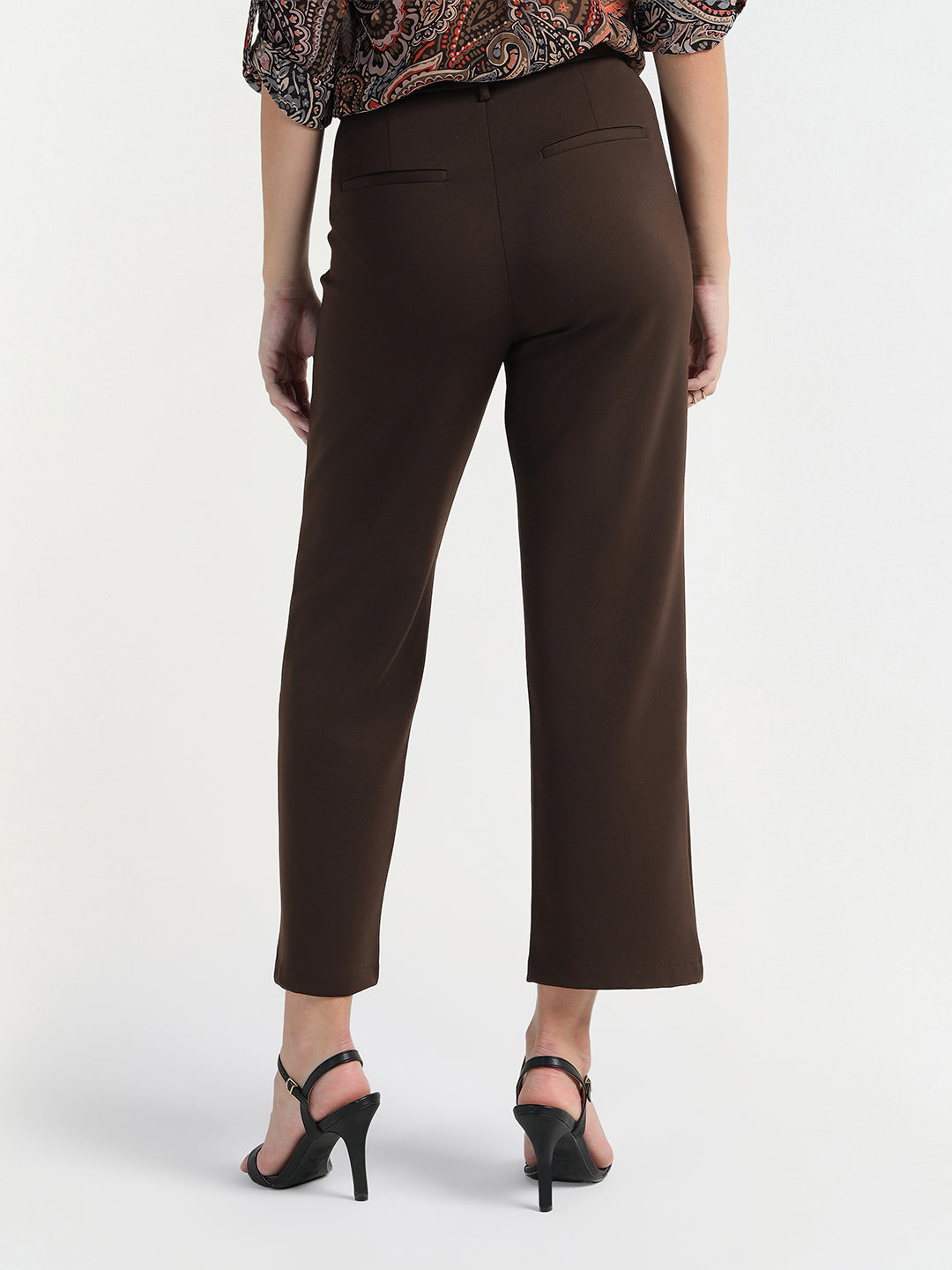 Elle Women Brown Regular Fit Solid Trouser