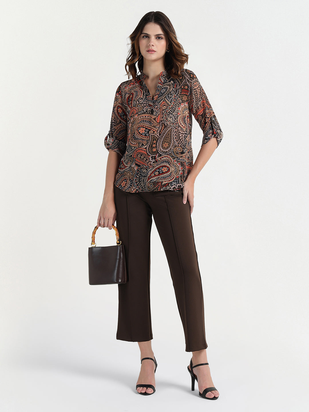 Elle Women Brown Regular Fit Solid Trouser