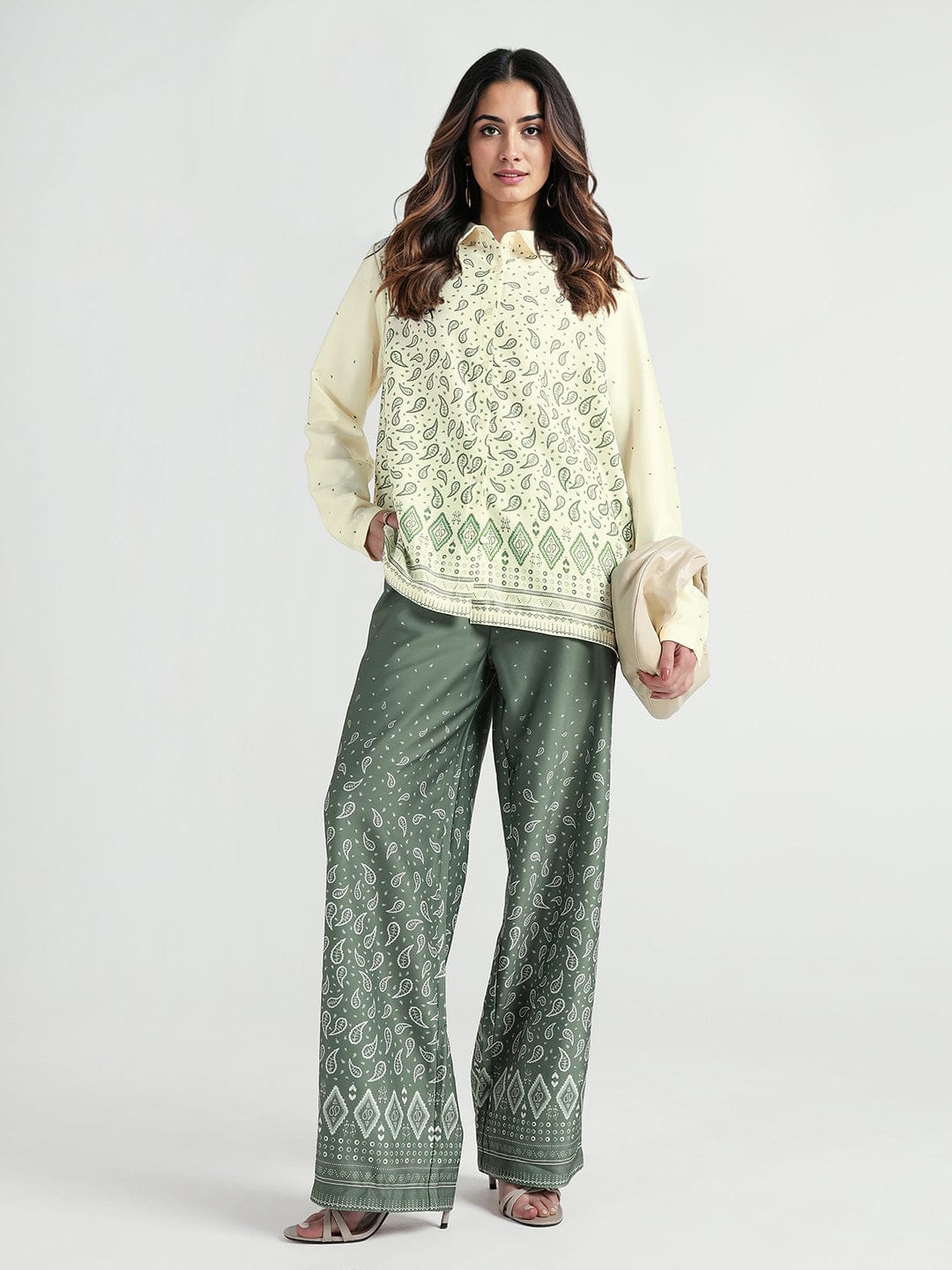 Elle Women Yellow Printed Collar Shirt