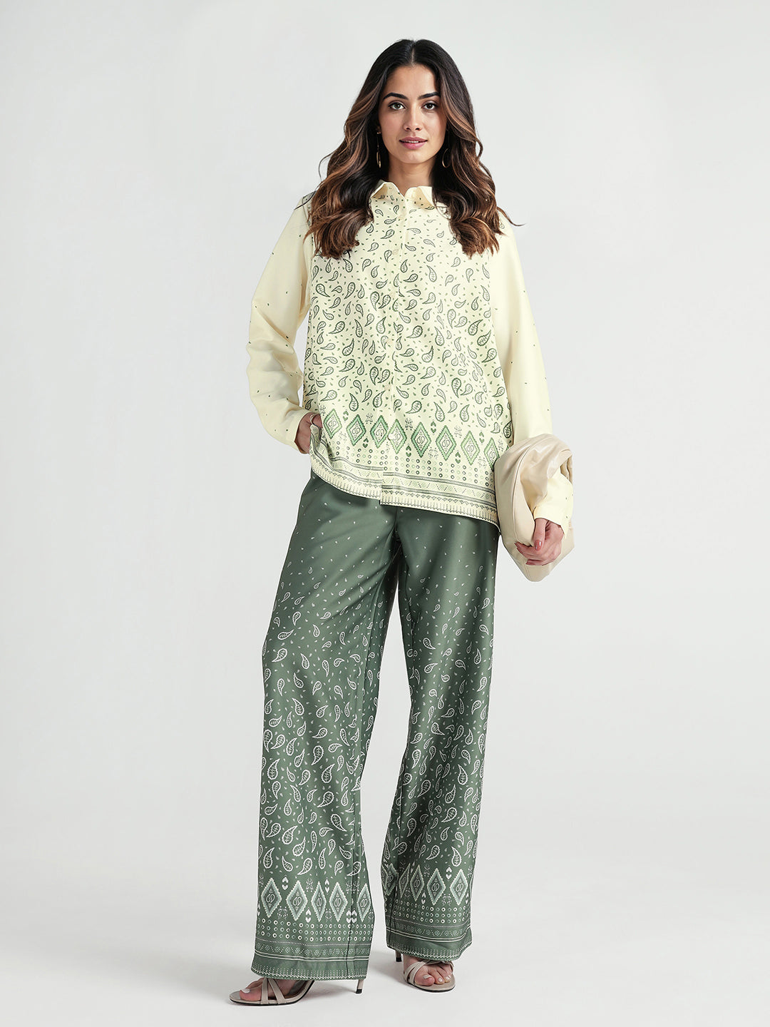 Elle Women Yellow Printed Collar Shirt