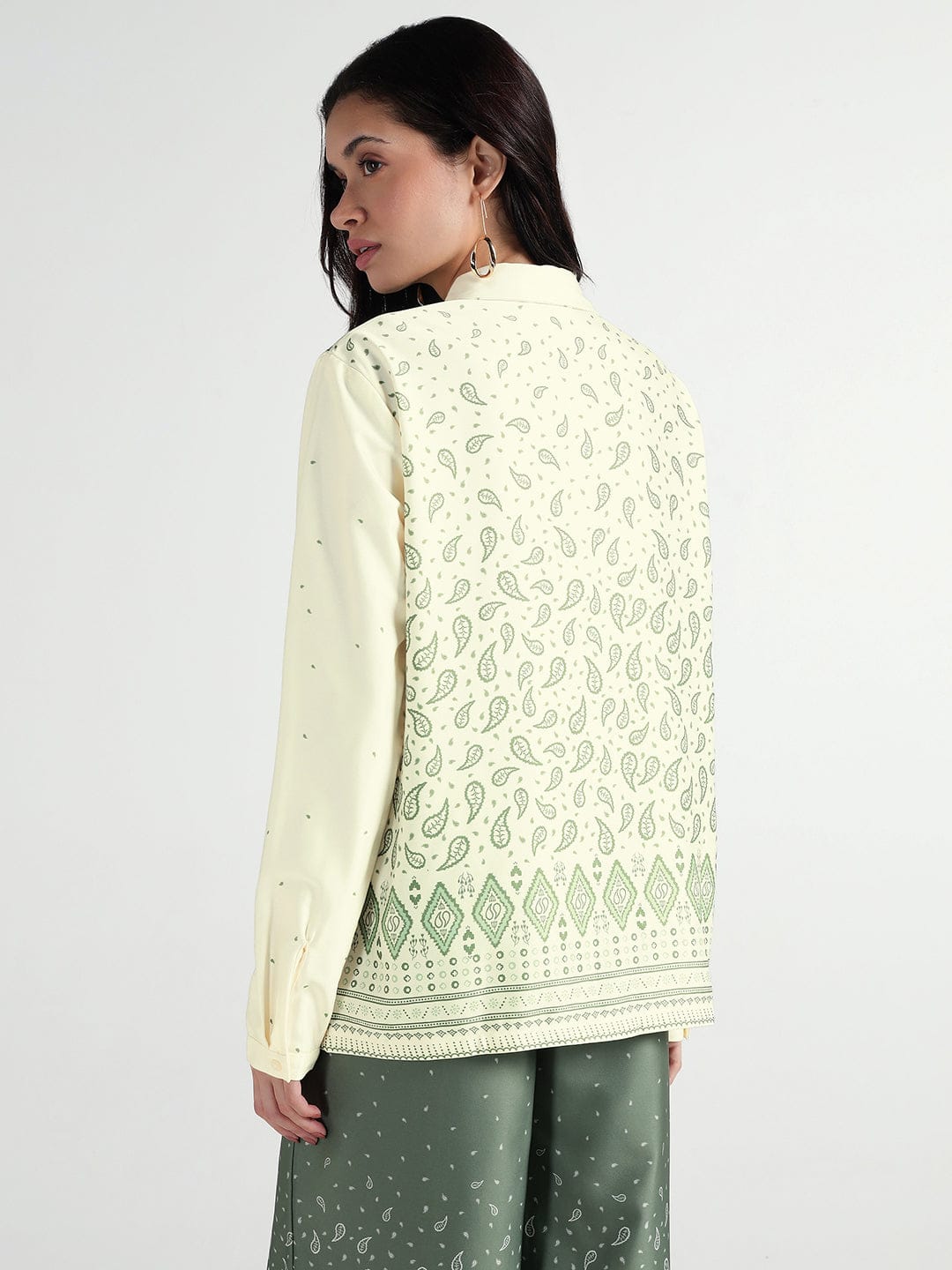 Elle Women Yellow Printed Collar Shirt