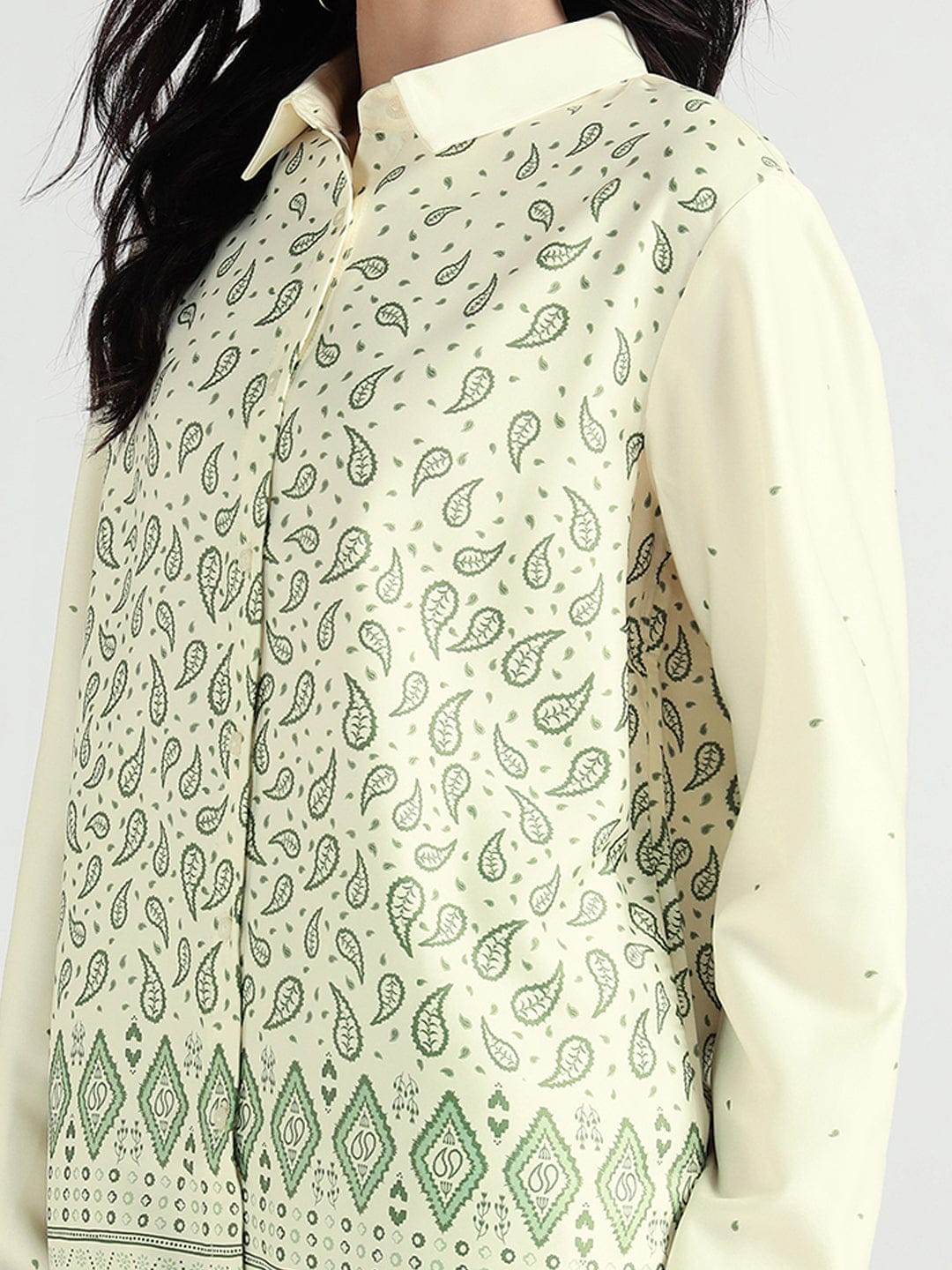 Elle Women Yellow Printed Collar Shirt