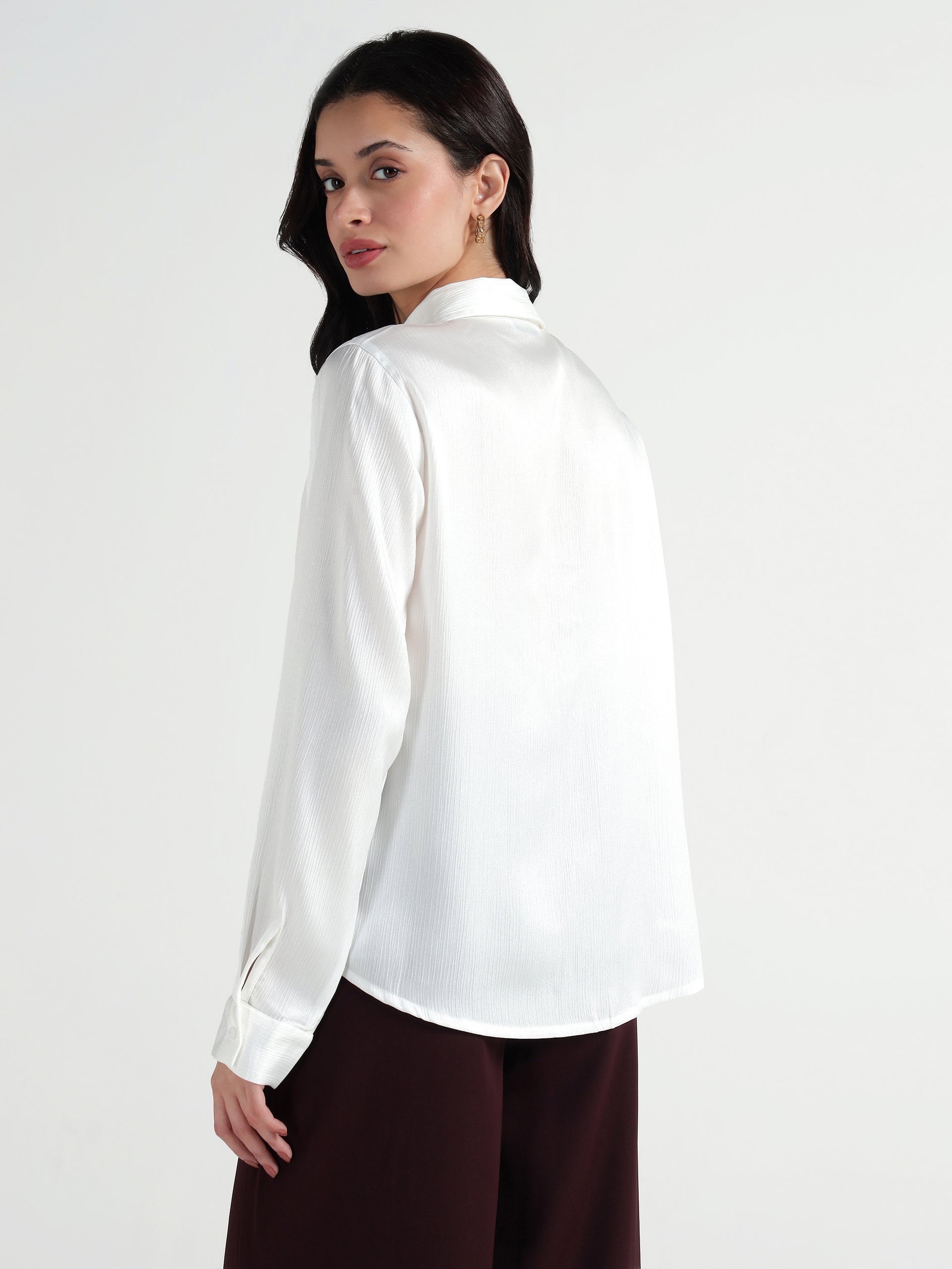 Elle Women White Plain Collar Shirt