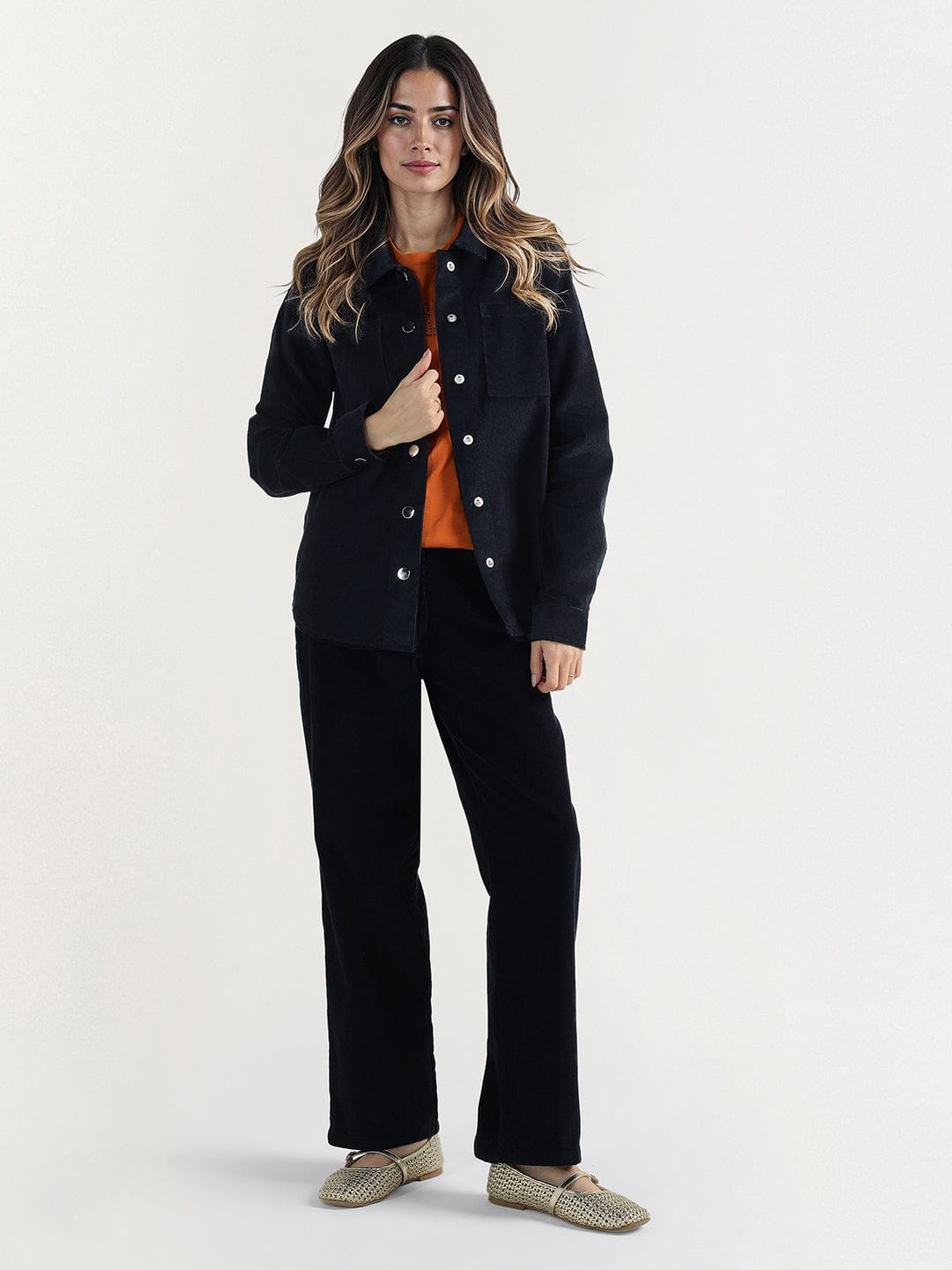 Elle Women Regular Fit Navy Blue Solid Shirt