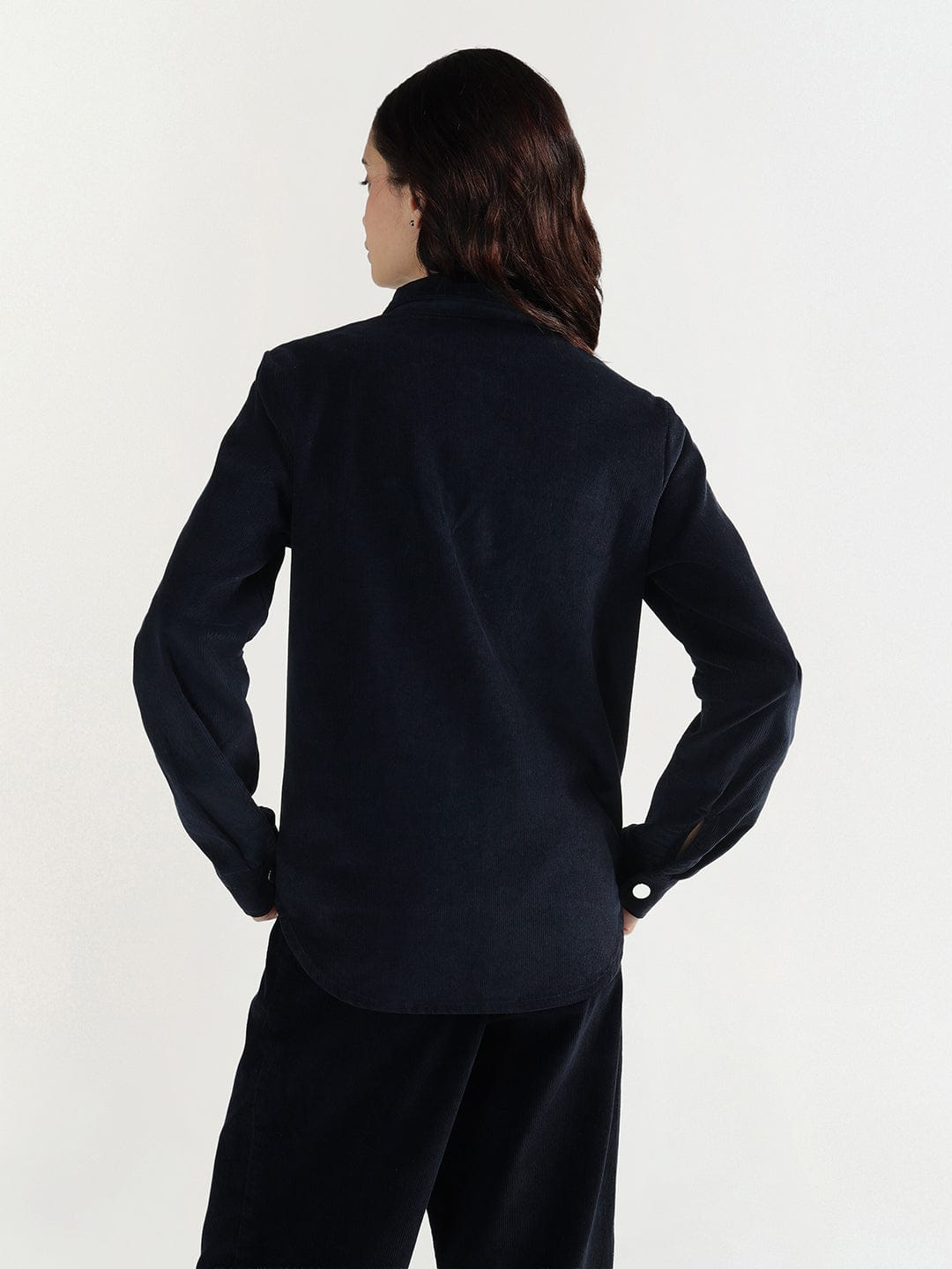 Elle Women Regular Fit Navy Blue Solid Shirt